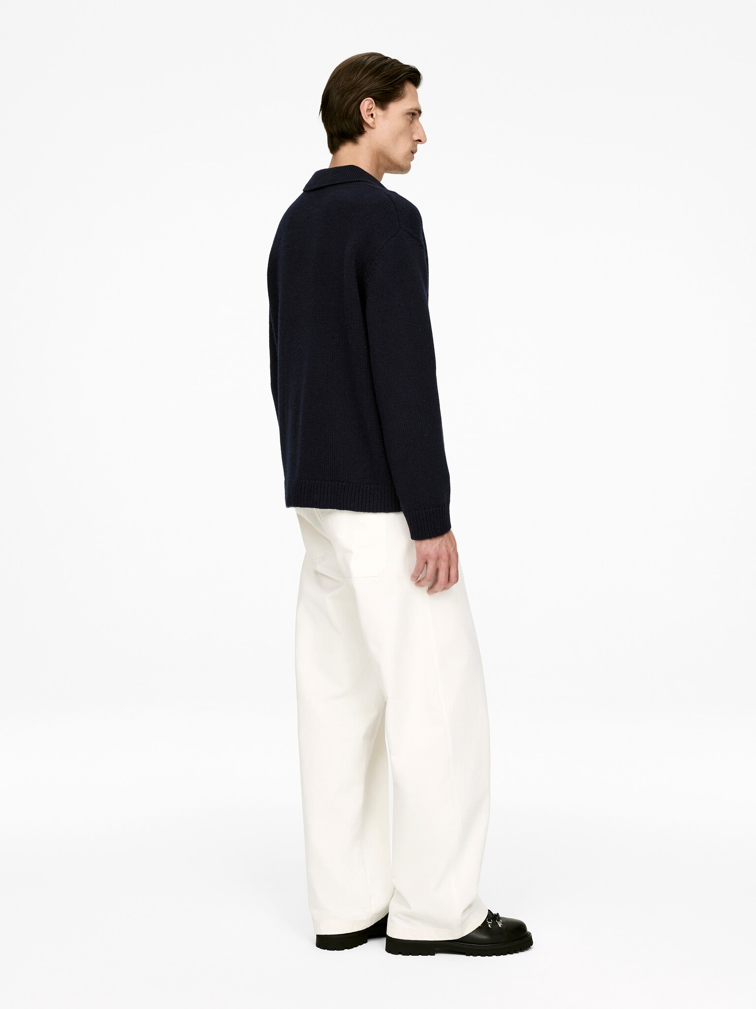 Wool Polo Jumper - Dark Blue/Grey - 3