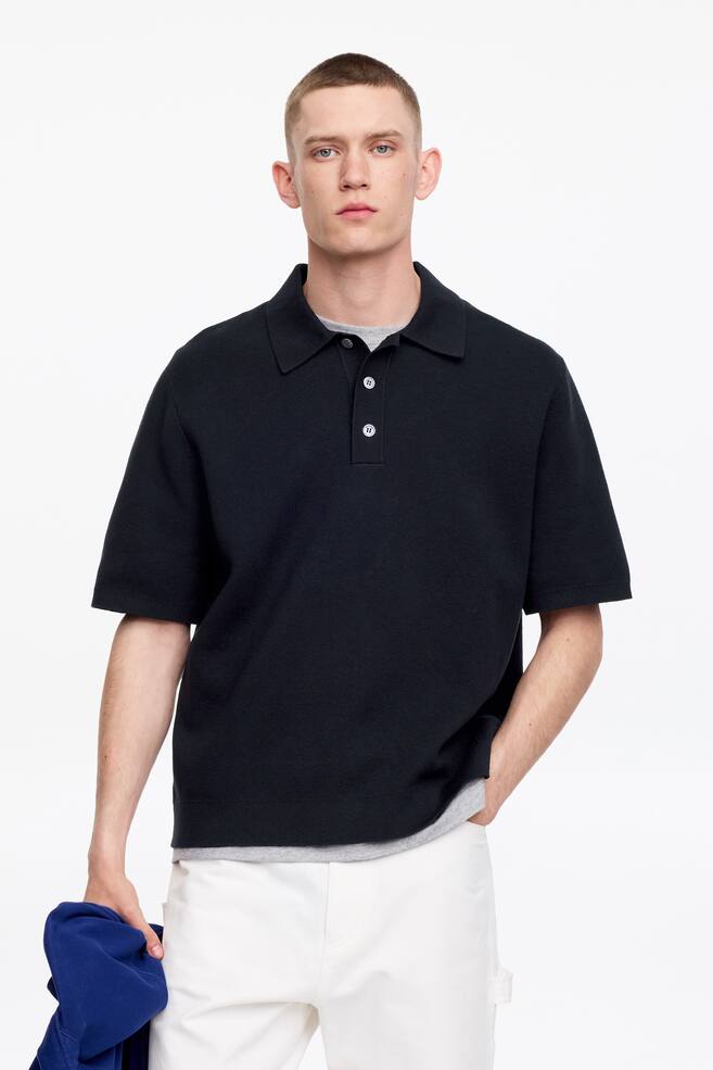 Polo con lavorazione a maglia sottile - Blu scuro/Blu medio - 1