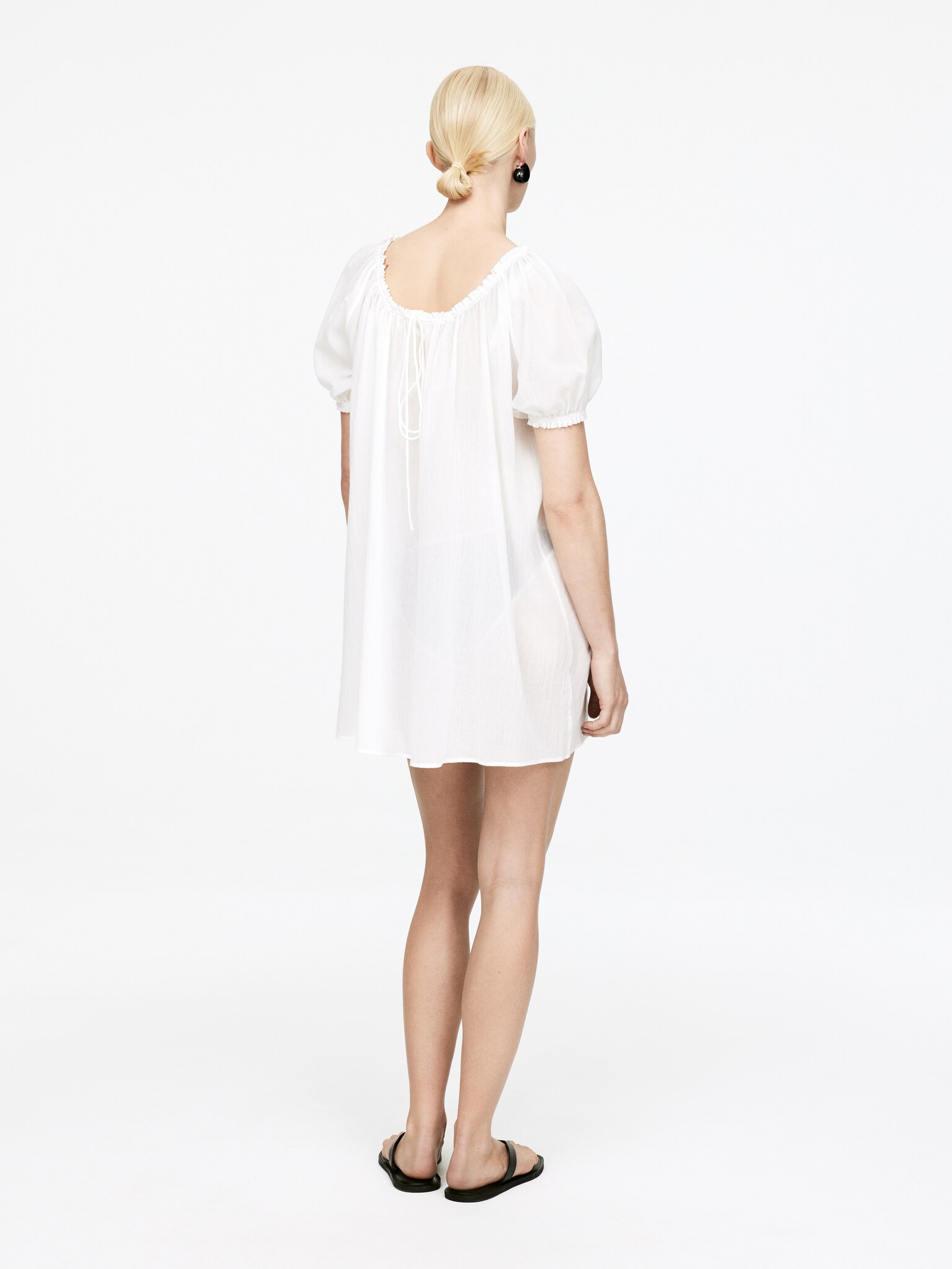 Robe de plage en voile de coton - Blanc cassé/Noir - 6