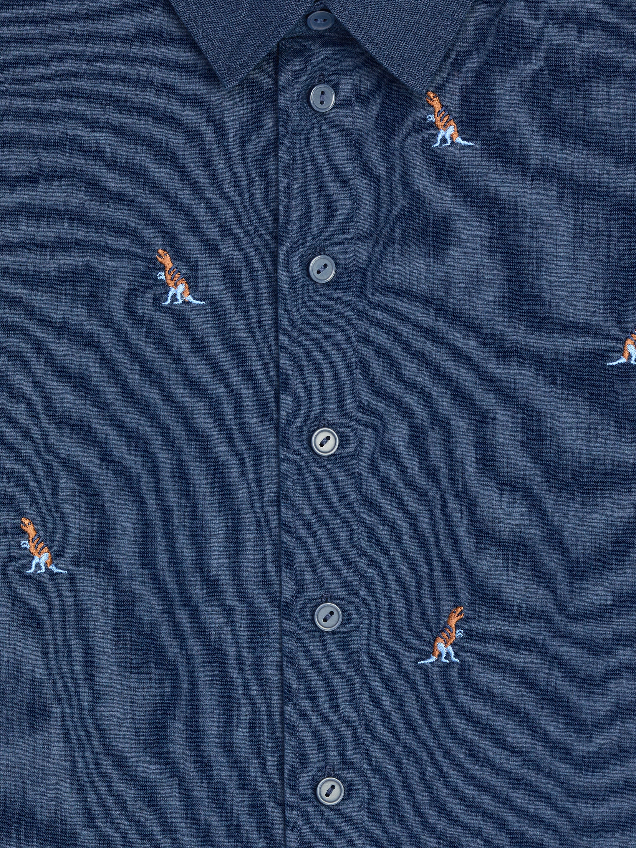 Chemise brodée en lin mélangé - Bleu foncé/Dinosaures - Relaxed fit - Enfant - StillMedia/DescriptiveDetail - 3