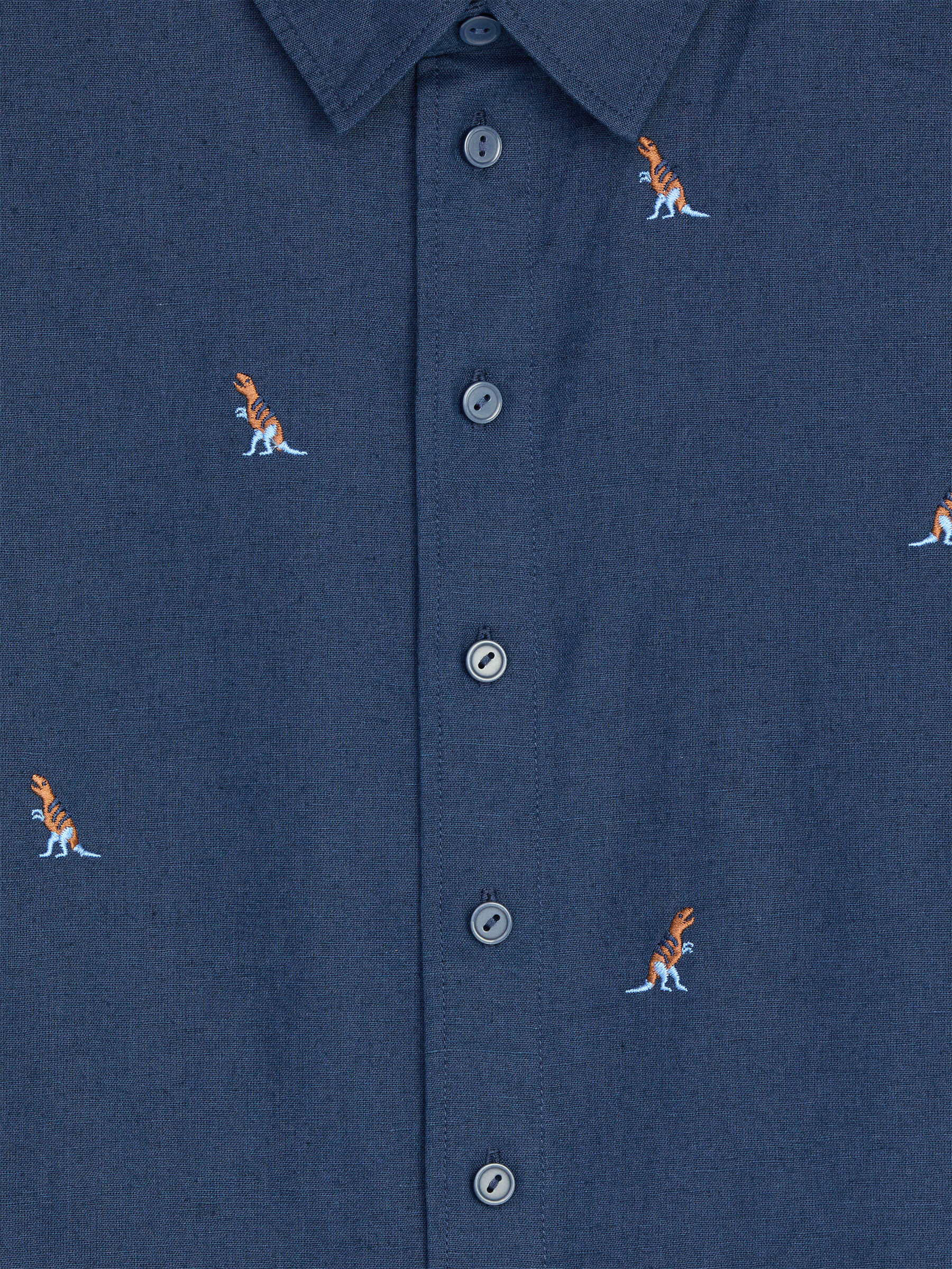 Chemise brodée en lin mélangé - Bleu foncé/Dinosaures - Relaxed fit - Enfant - StillMedia/DescriptiveDetail - 3