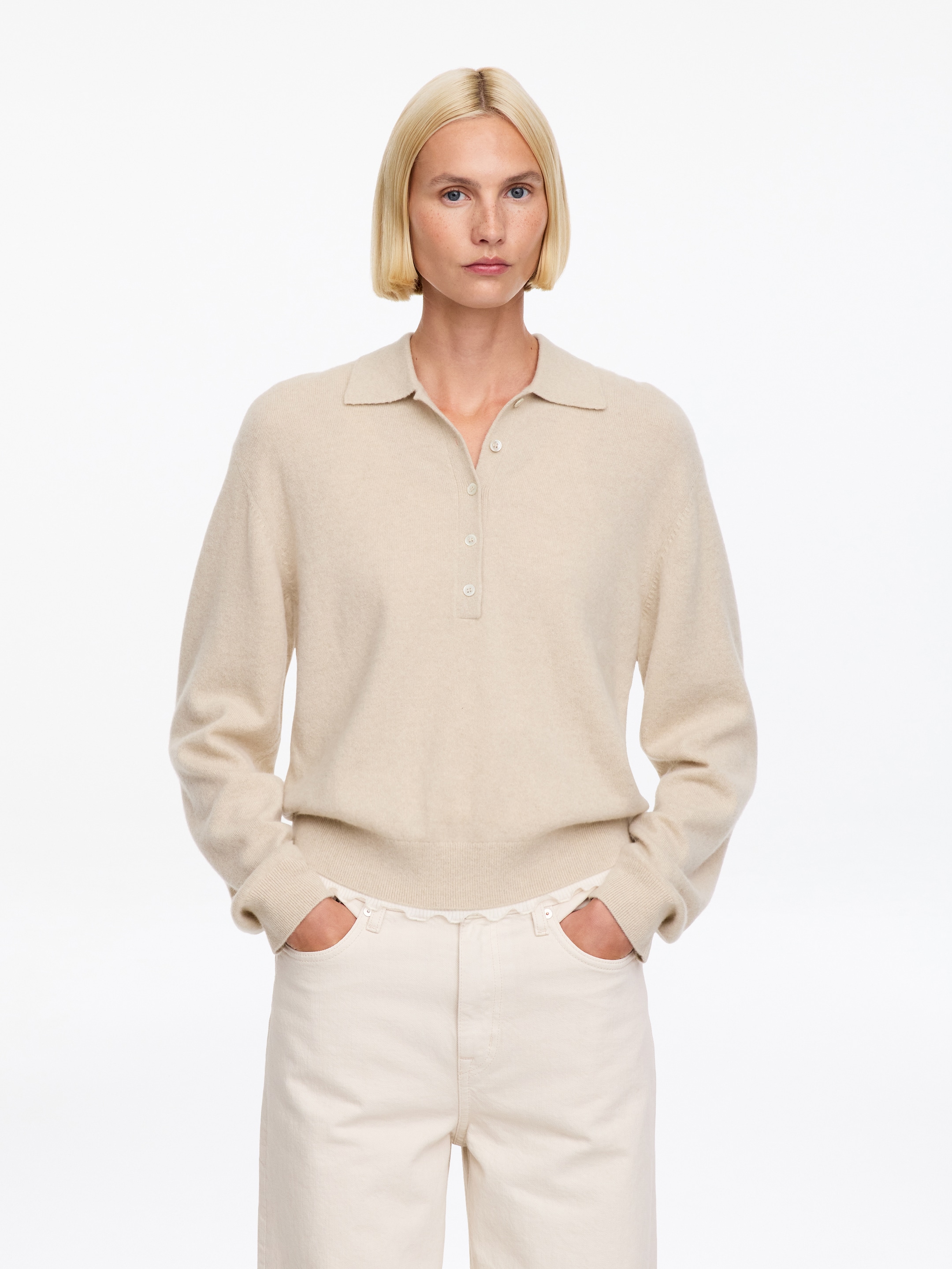 Pull polo en cachemire et laine - Beige - Regular fit - women - StillMedia/Lookbook - 10