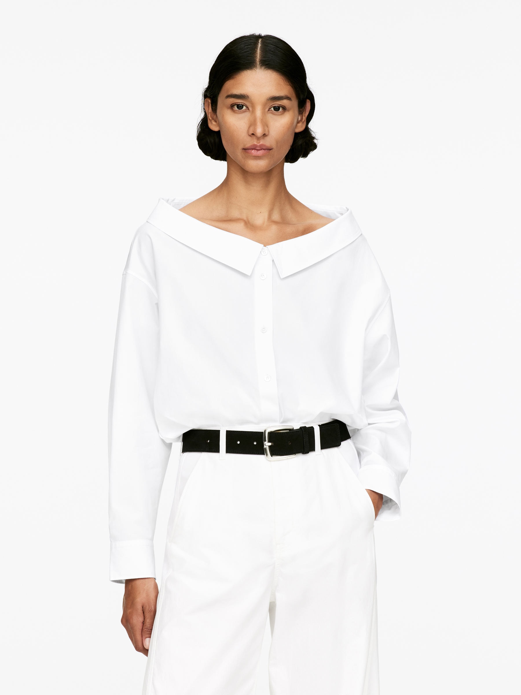 Open-Neck Blouse-#FFFFFF-16740