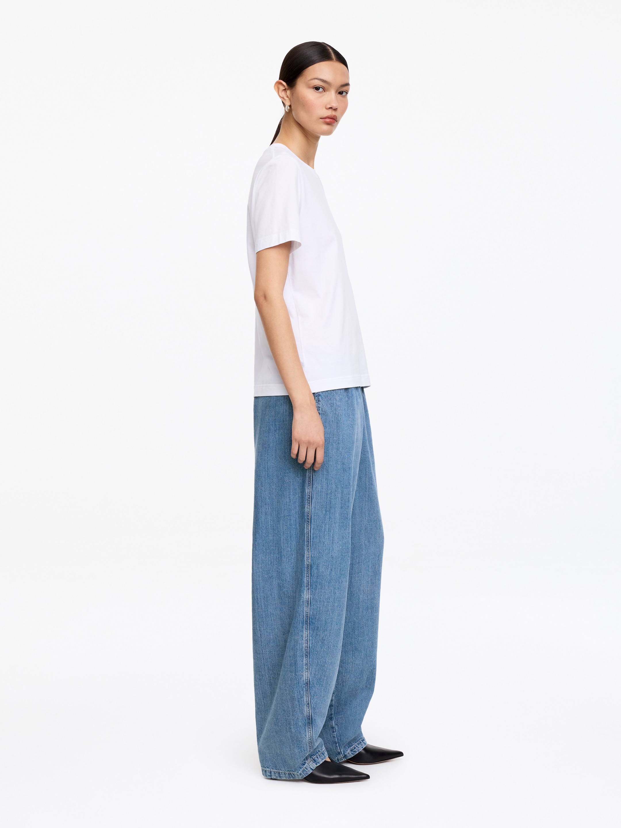 Pantaloni pull on in denim - Blu lavato - Regular fit - Women - StillMedia/Lookbook - 2
