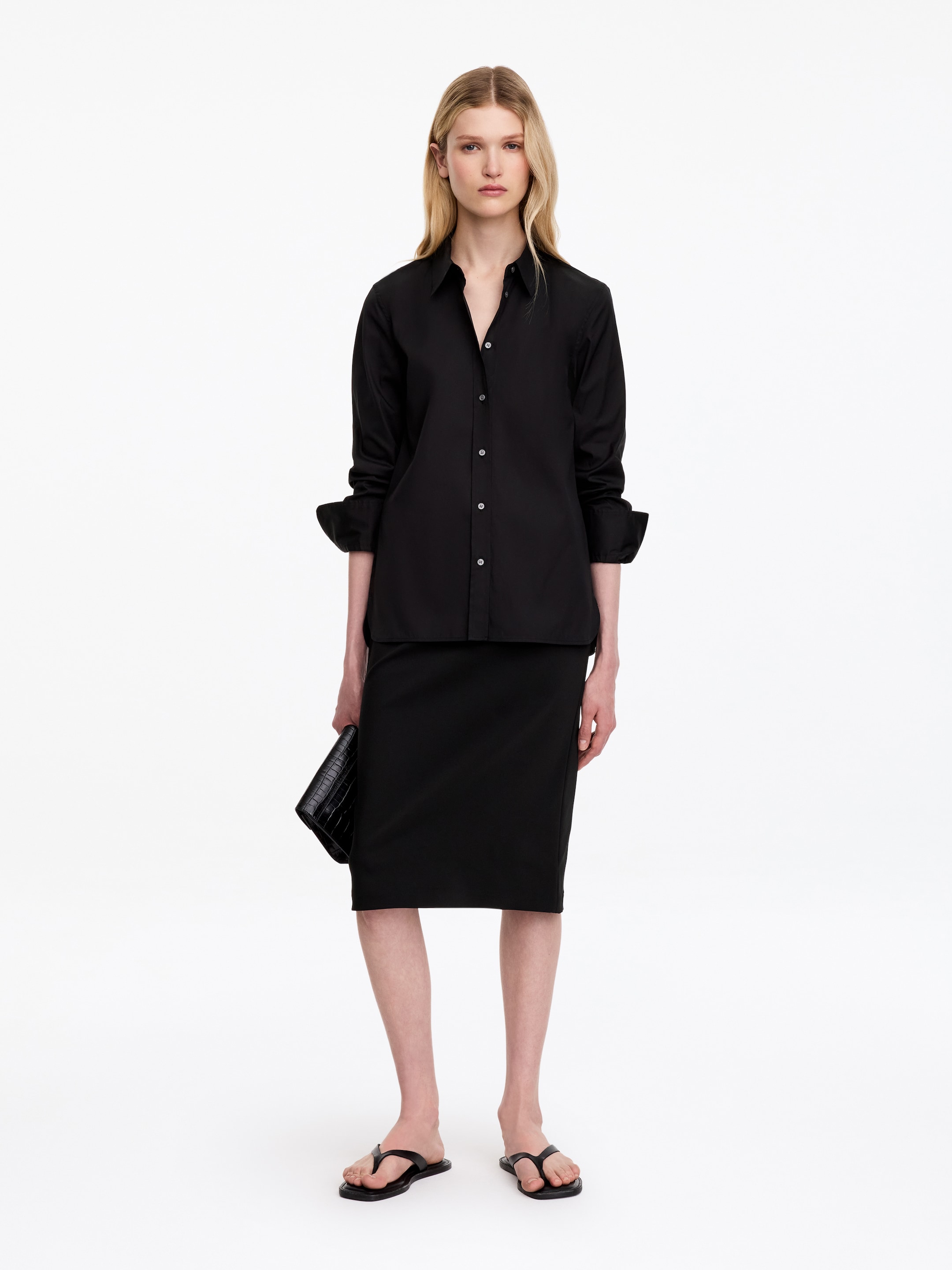 Slim-Fit Pencil Skirt-Black-20409