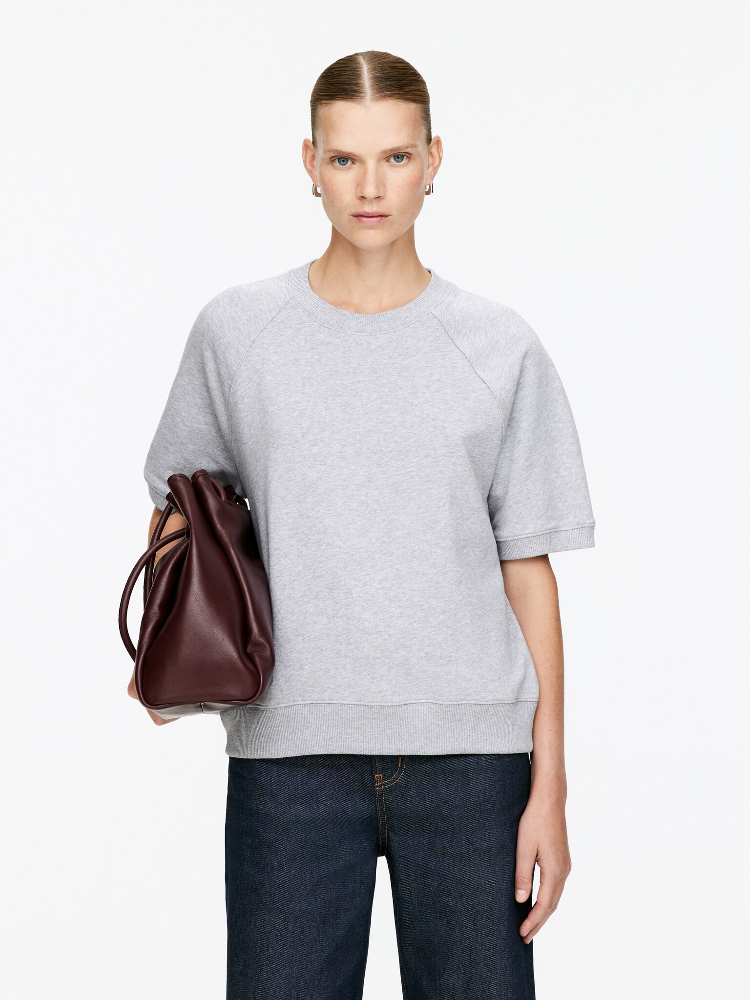 Sweatshirt van French terry - Grijs gemêleerd/Zachtroze/Gebroken wit