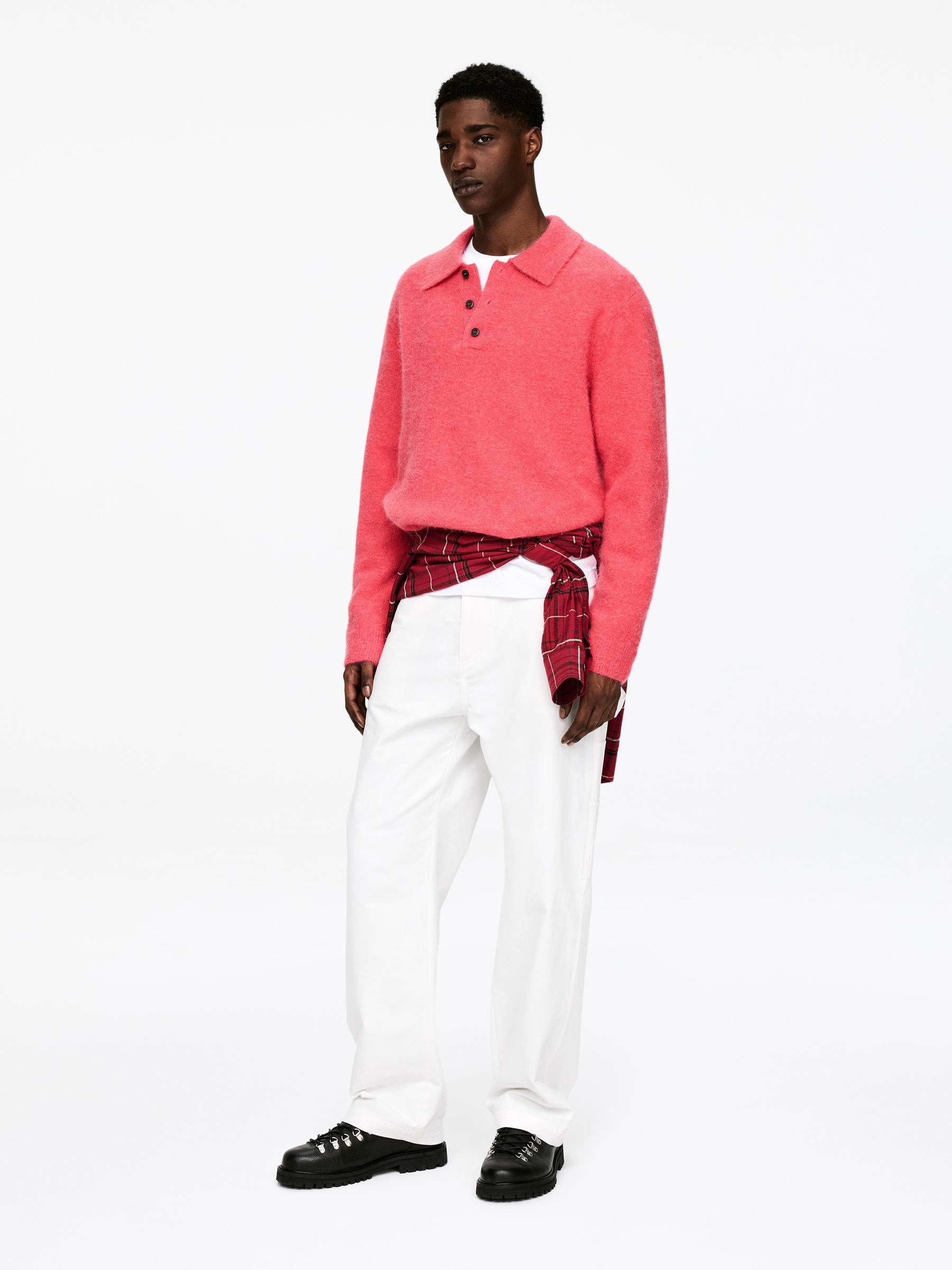 Alpaca Wool Blend Polo Shirt - Pink - Loose fit - Men - StillMedia/Lookbook - 3