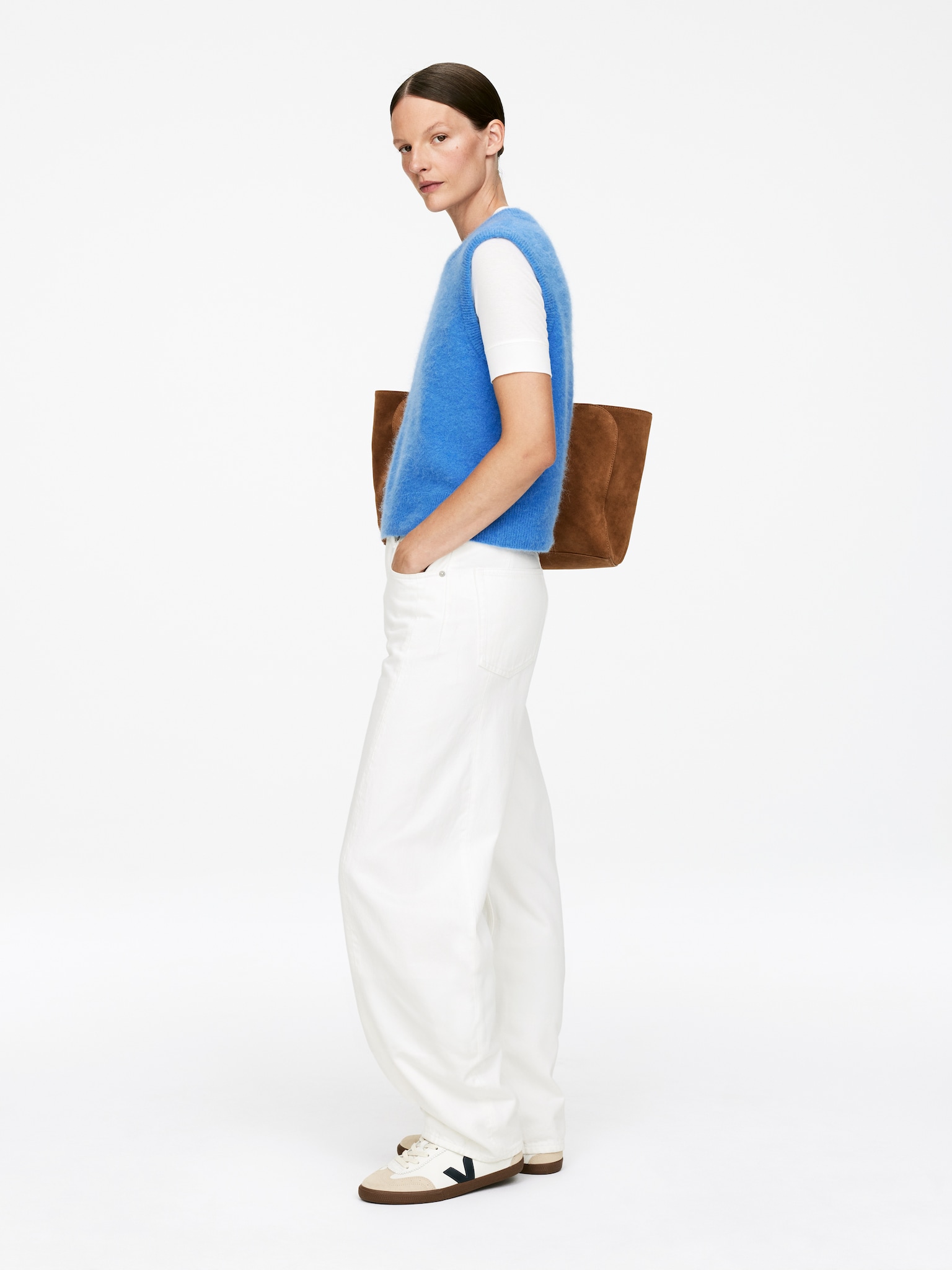 Pullunder aus Alpakawolle und Wolle - Blau/Schwarz - 6