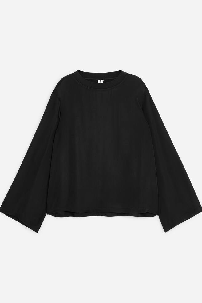 Long-Sleeve Satin Top - Black/Off White - 1