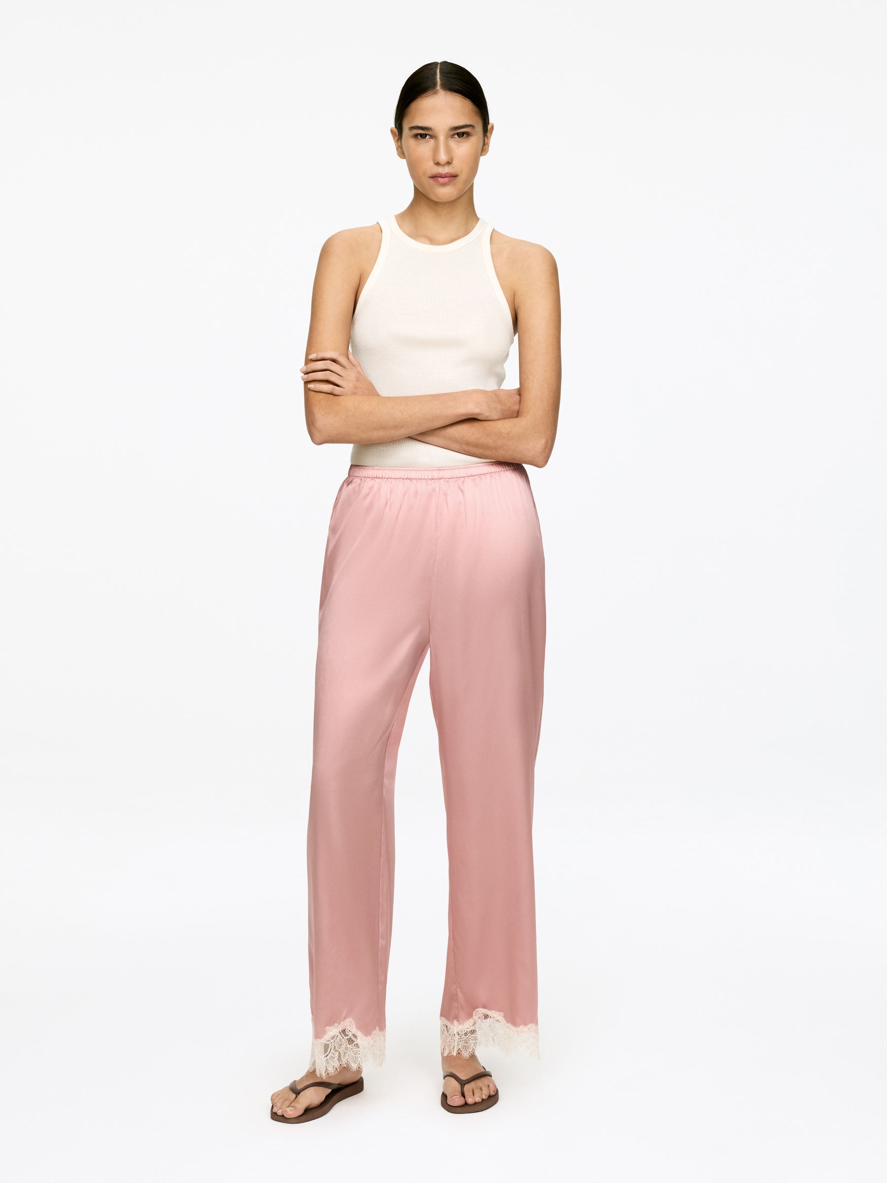 Silk Stretch Trousers-#D0A9A3-17342