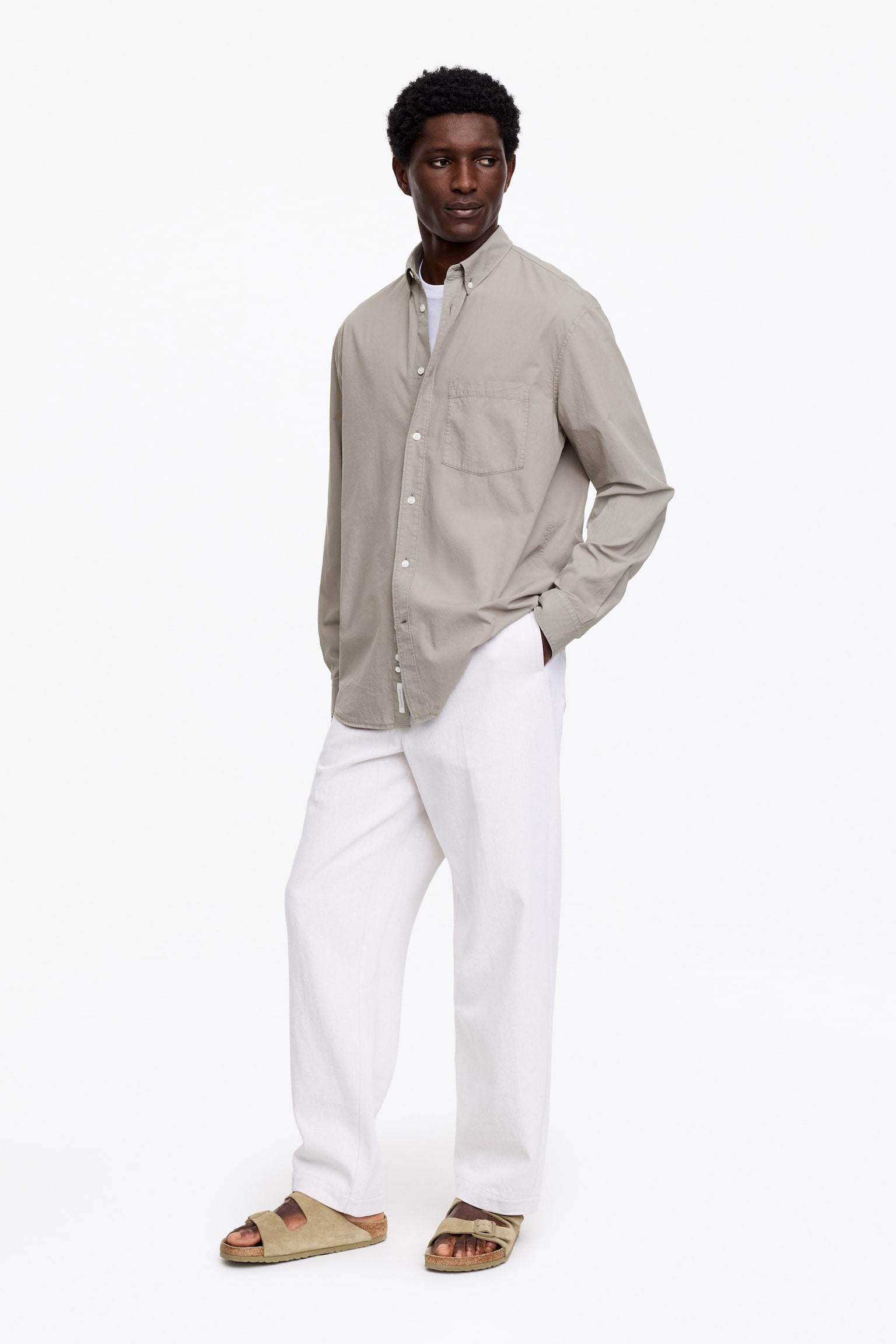 Vid poplinskjorta - Grå/Mellanblå/Mörkblå/Beige - 5