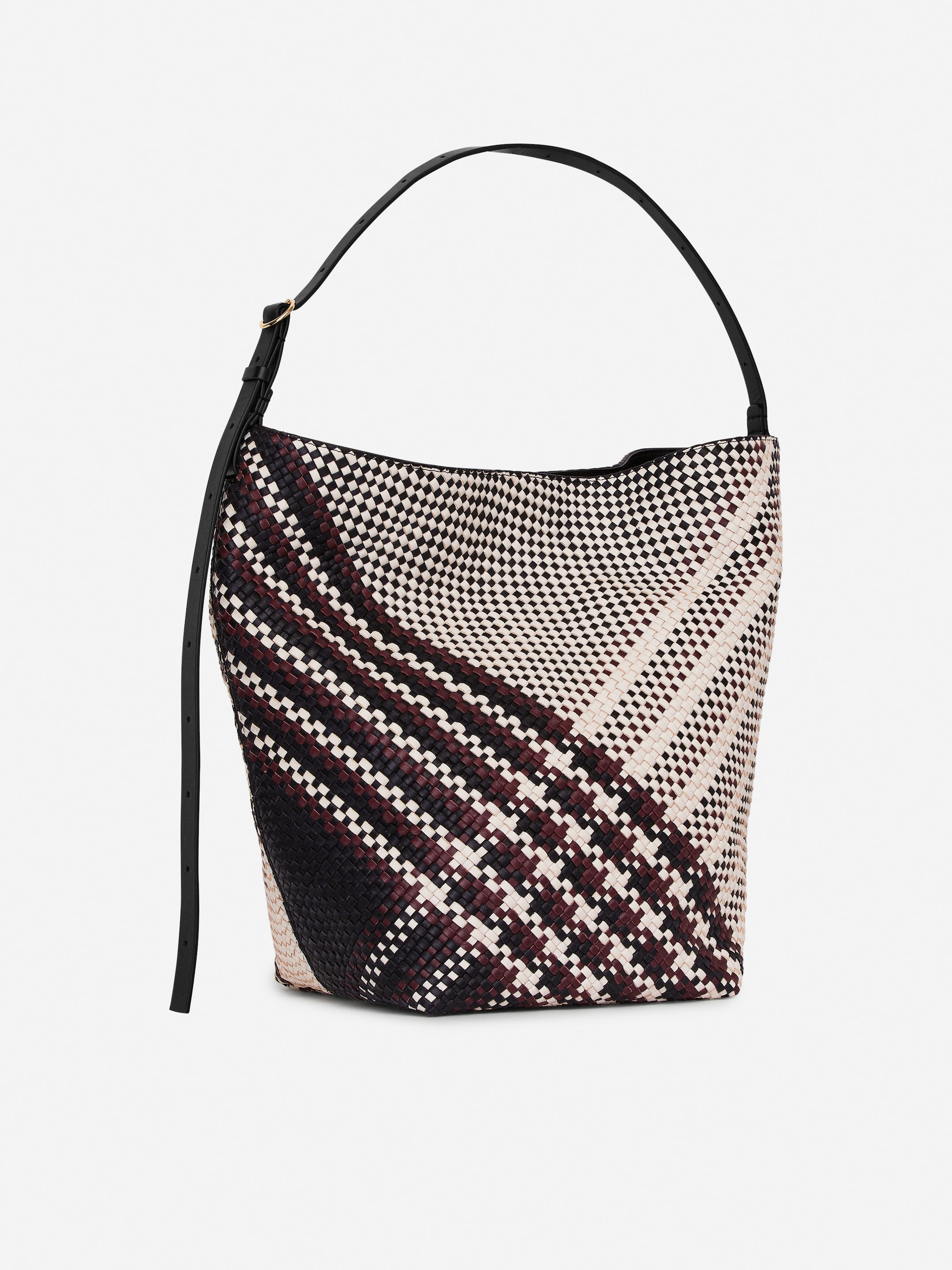 Woven Leather Tote Bag - White/Black/Dark Red - Women - StillMedia/DescriptiveStillLife - 3