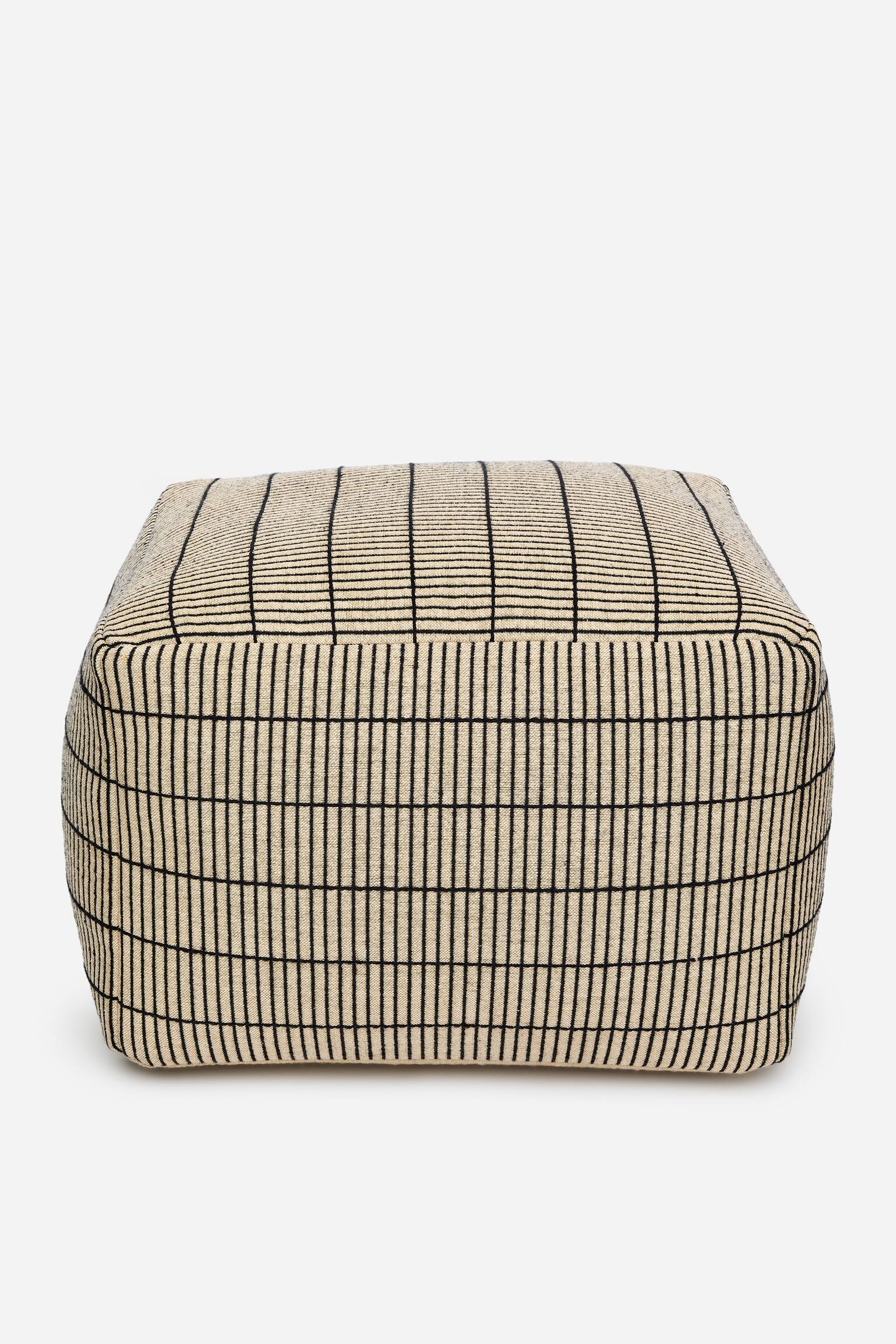 Πουφ από βαμβάκι-μαλλί - Μαύρο/Μπεζ - 3
