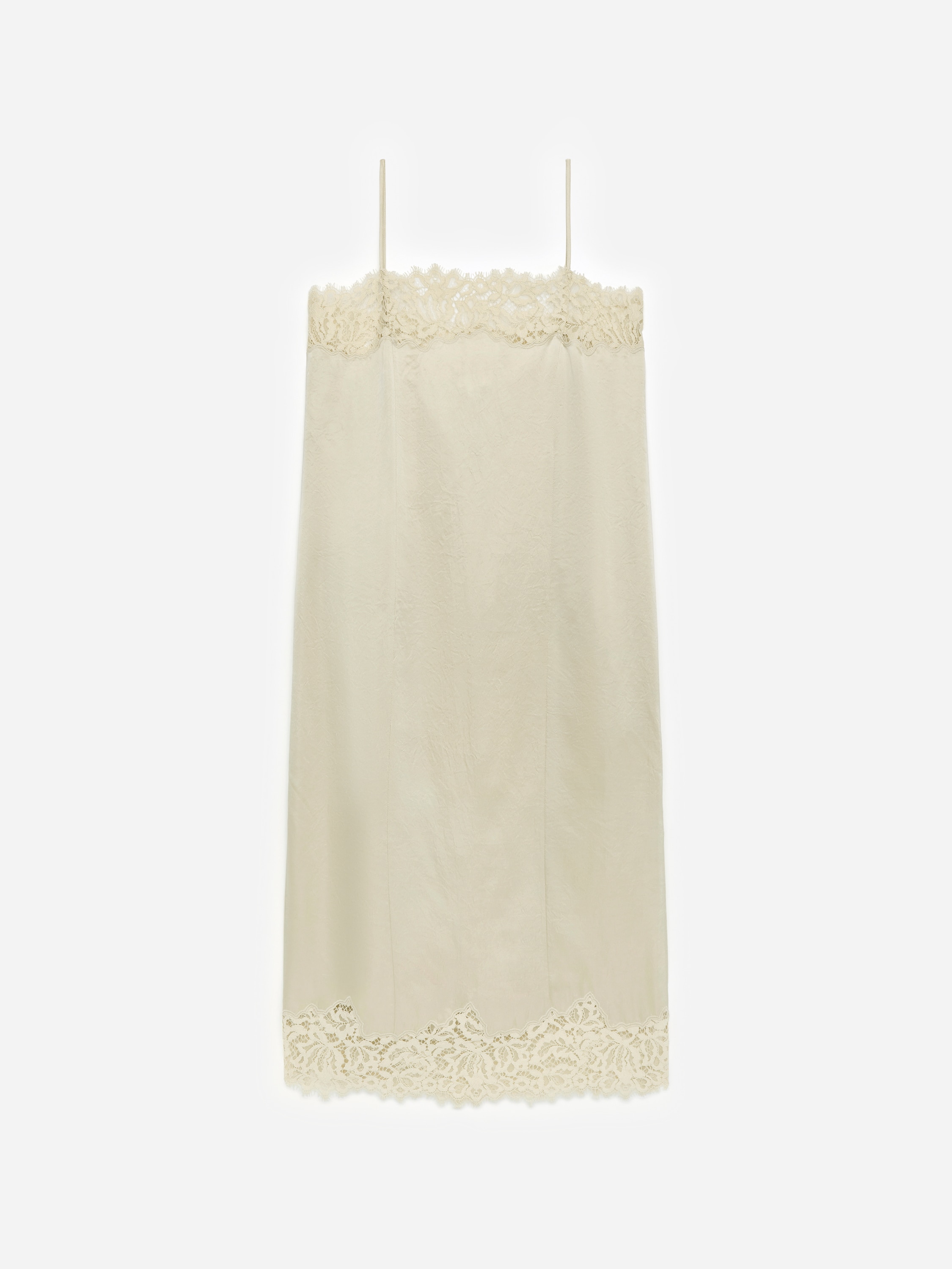 Vestido de tirantes con detalles de encaje - Beige claro