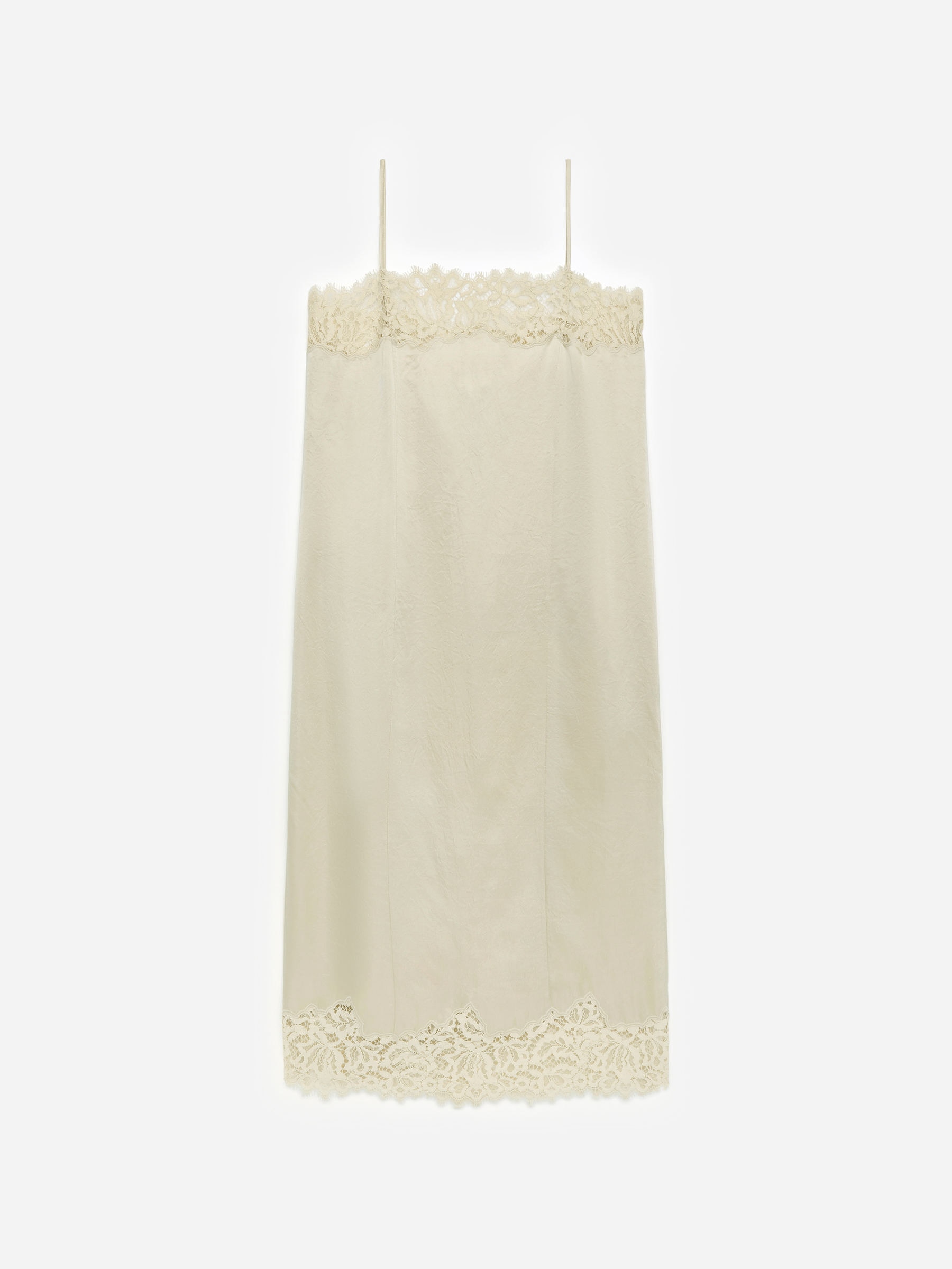 Lace-Detail Strap Dress-Beige-17497