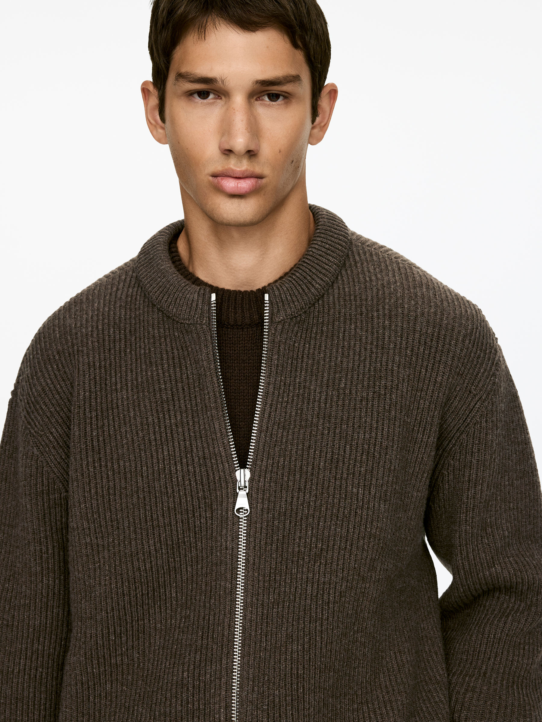 Strickjacke aus Wolle mit Reißverschluss - Braun meliert - Loose Fit - Herren - StillMedia/Lookbook - 3