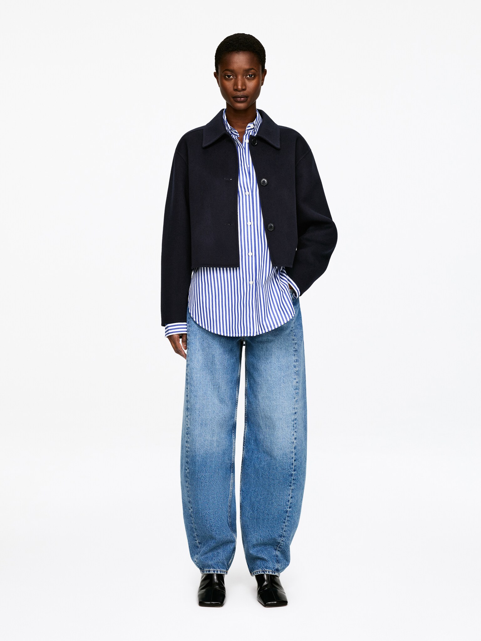 Overshirt i dobbeltsidet uldblend - Mørkeblå/Mørkebrun/Grøn - 2