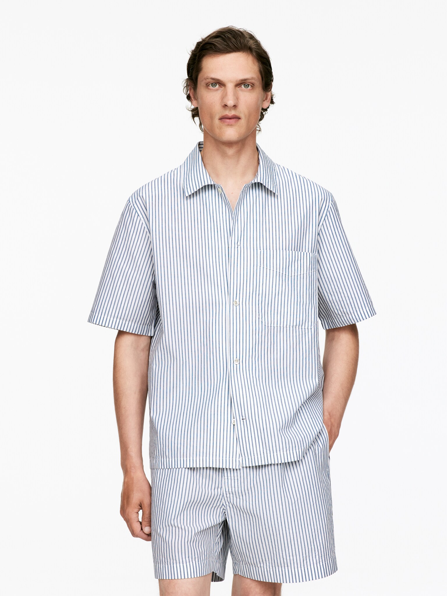 Poplin Pyjama Shirt - White/Blue