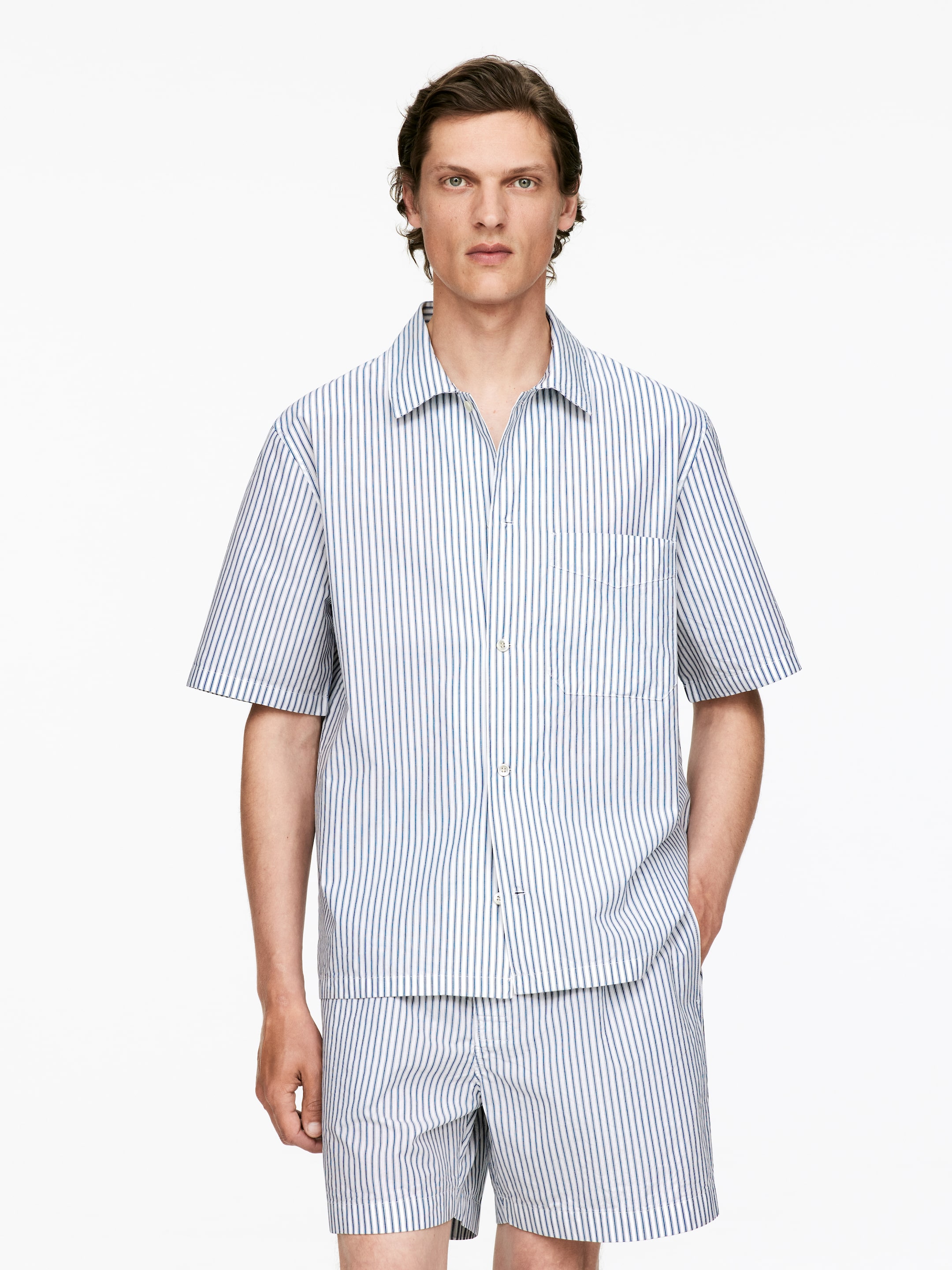 Zobrazit větší obrázek: Pyžamová košile z popelínu - Bílá/Modrá - MUŽI | H&M CZ 1