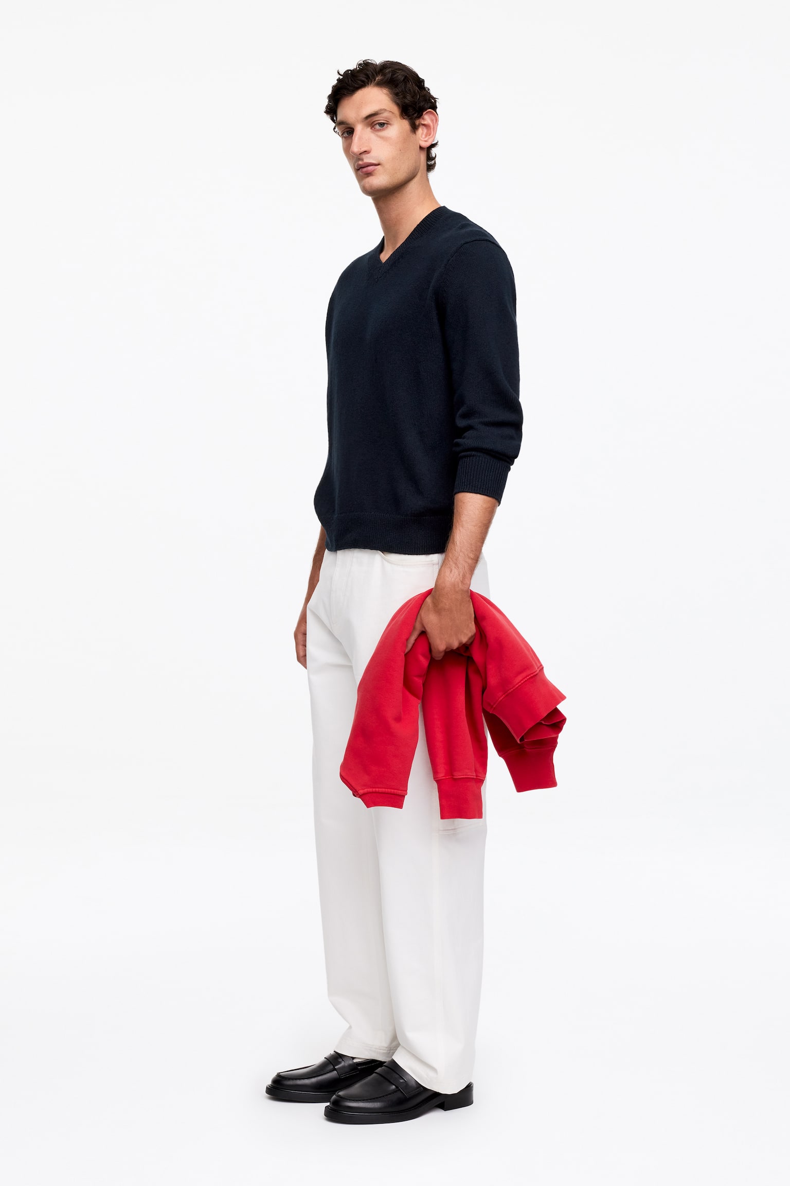 Jersey de lino y algodón con cuello de pico - Azul oscuro - 5