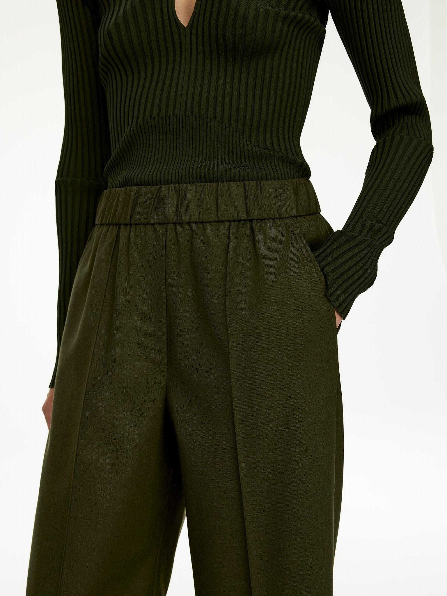 Pantalon tailleur à taille élastiquée - Vert foncé - 3