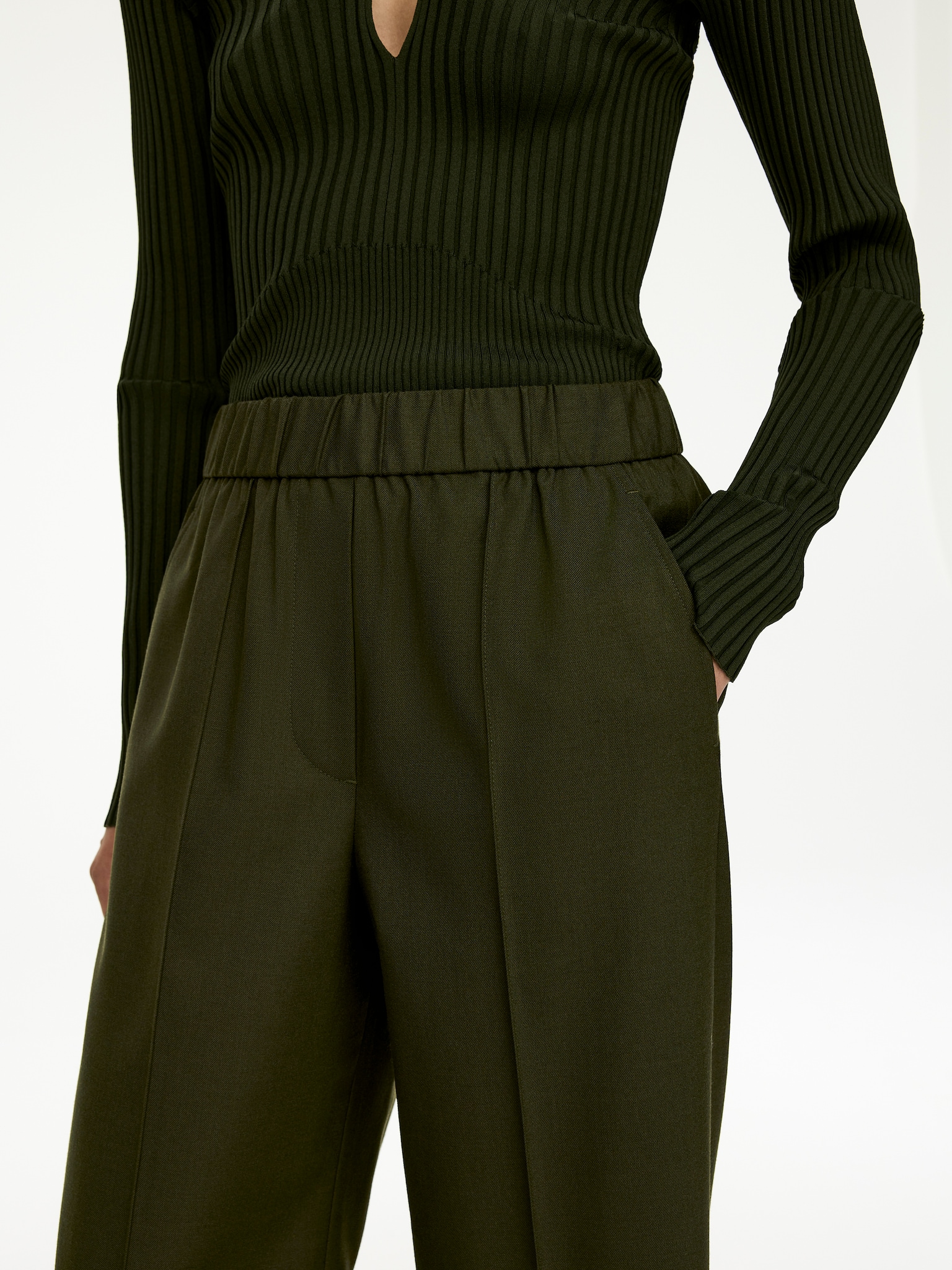 Pantalon tailleur à taille élastiquée - Vert foncé - 3