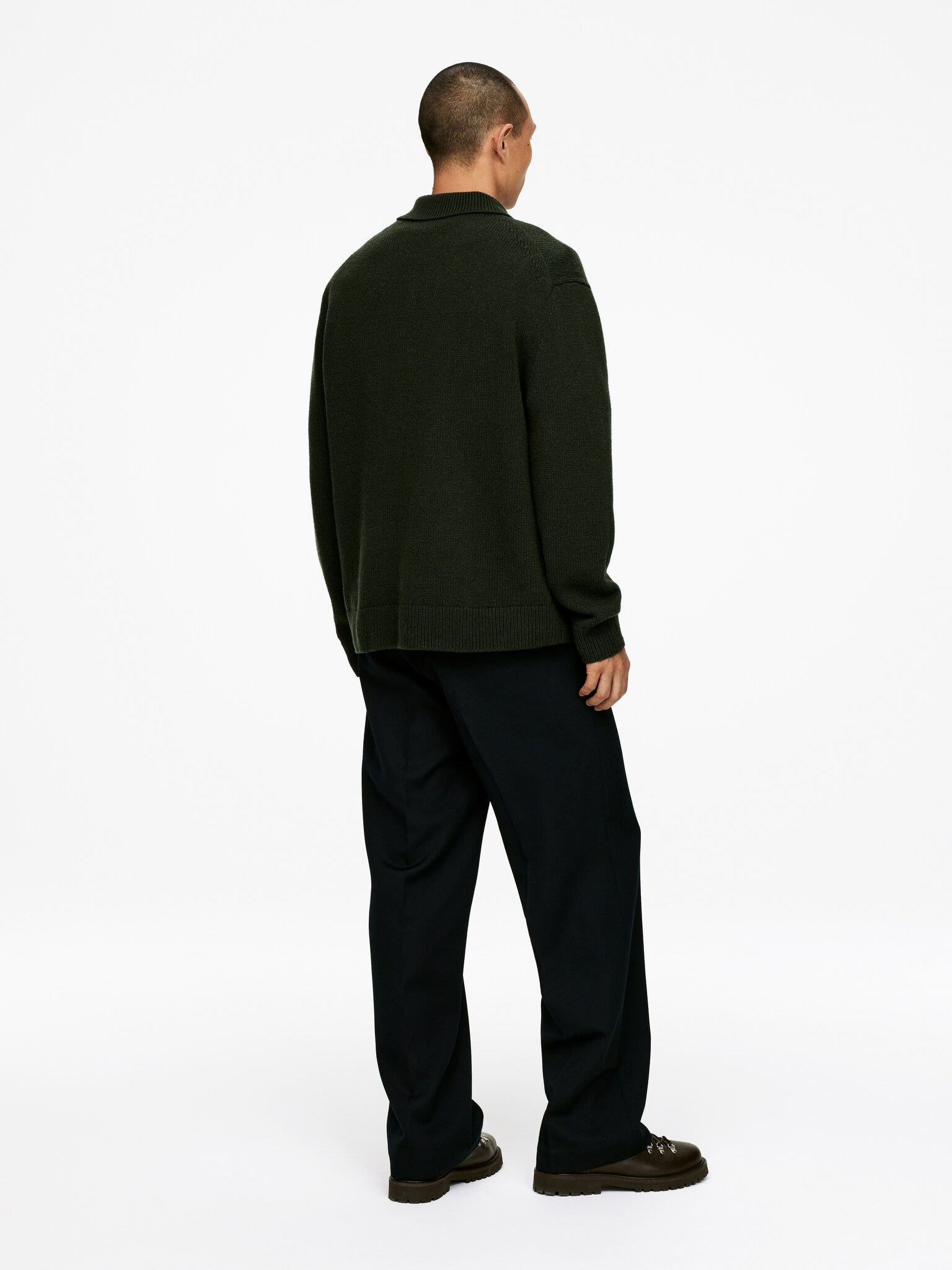 Knitted Wool Zip Polo Shirt - Dark Green/Grey/Brown - 5