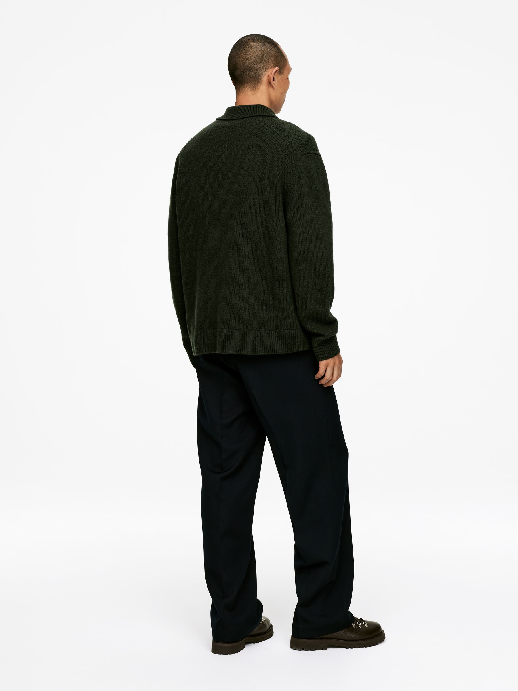 Knitted Wool Zip Polo Shirt - Dark Green - Regular fit - Men - StillMedia/Lookbook - 11