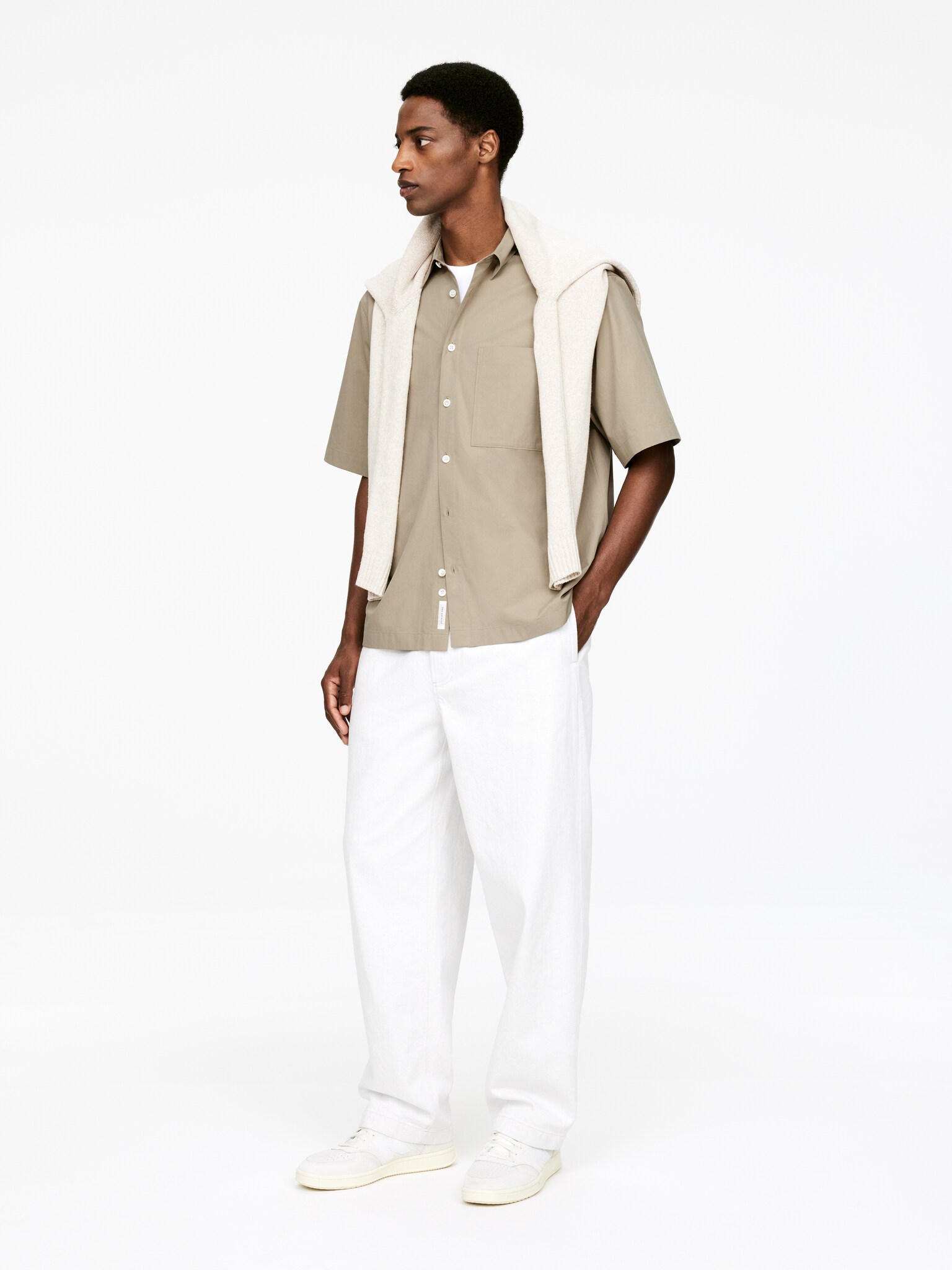 Chemise oversize en popeline - Taupe/Bleu - 6