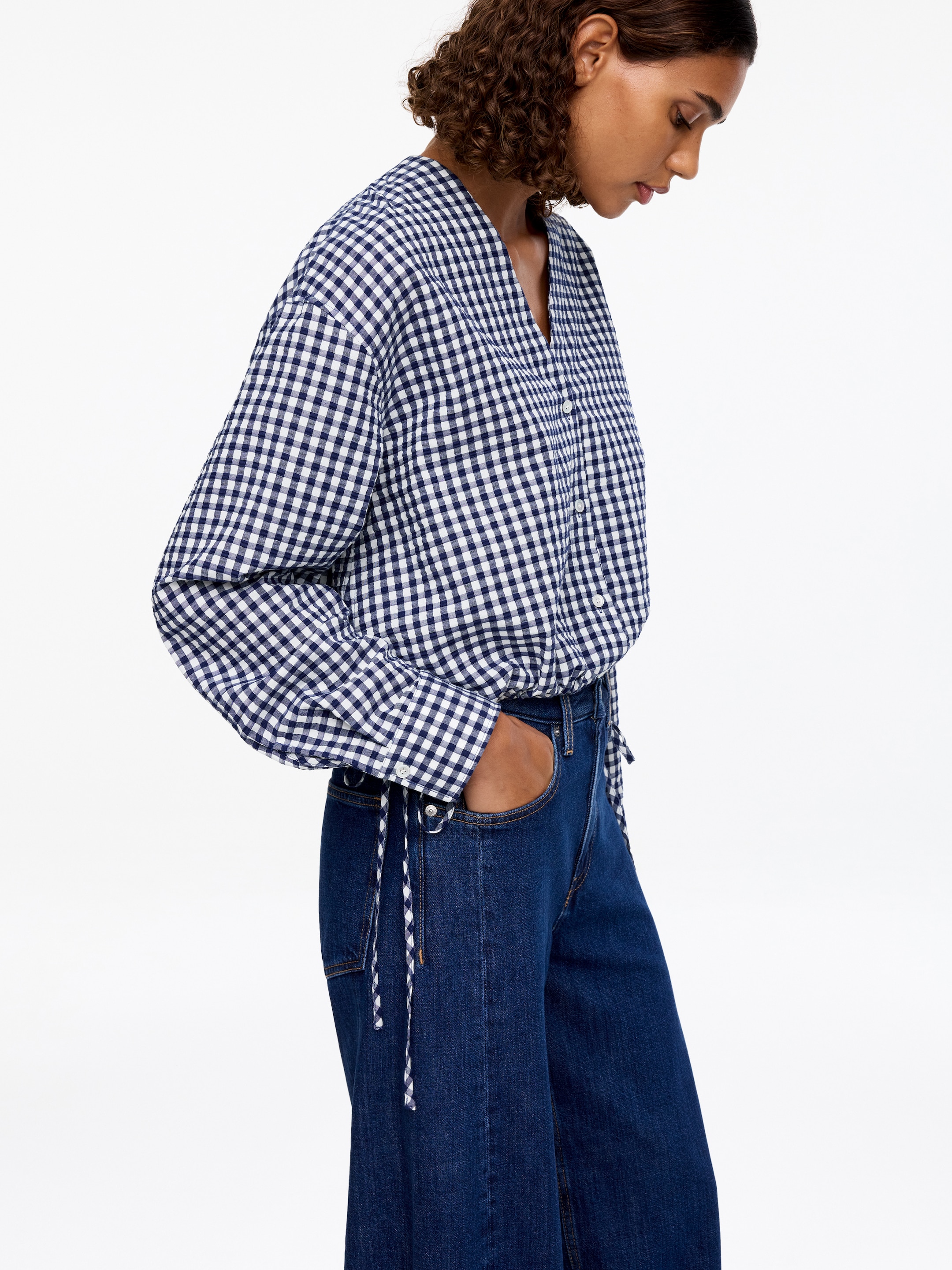 Seersucker Top - Blue/White - Regular fit - Women - StillMedia/Lookbook - 10
