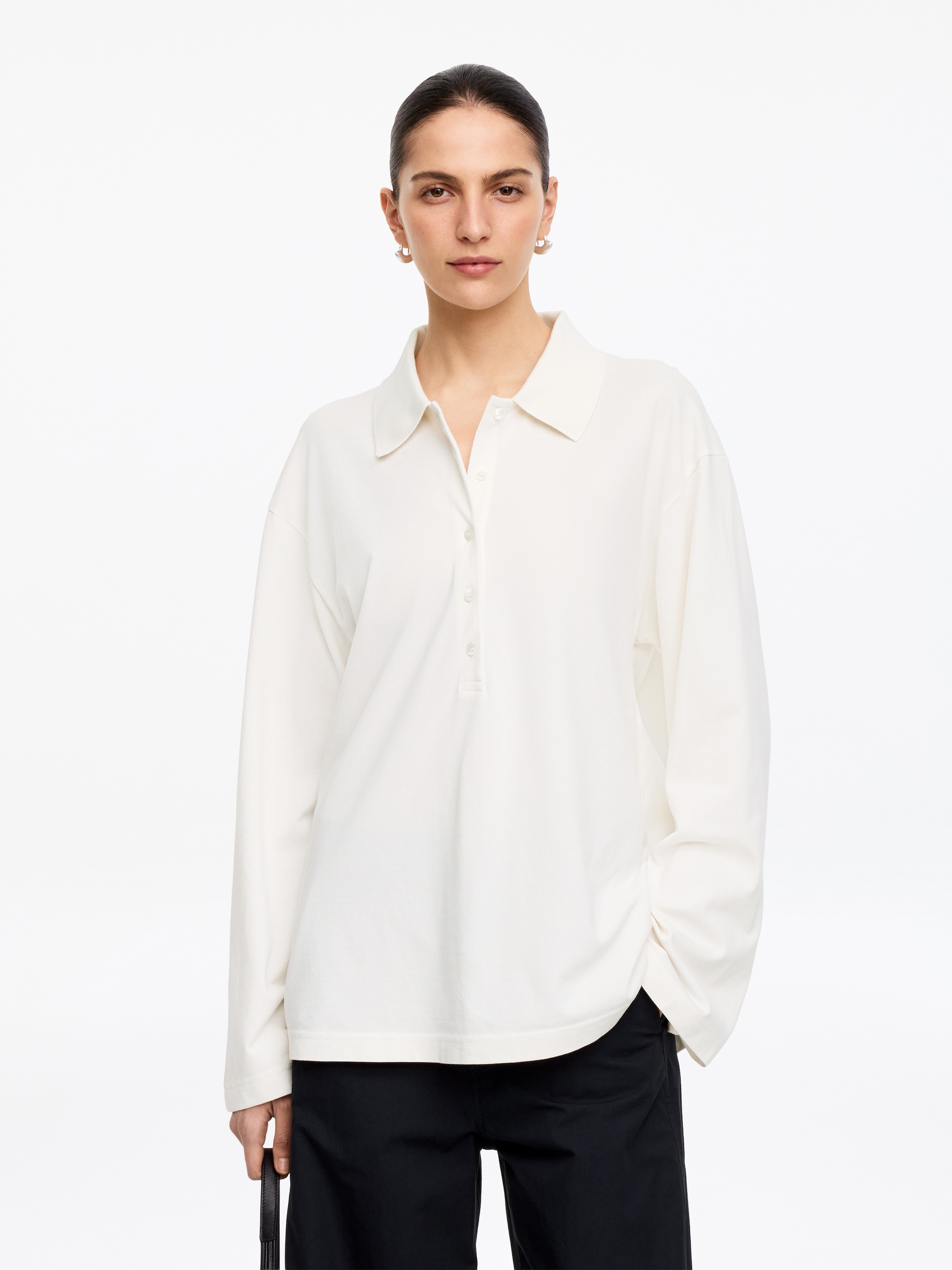 Pique Polo Shirt - Off White - Regular fit - Women - StillMedia/Lookbook - 4