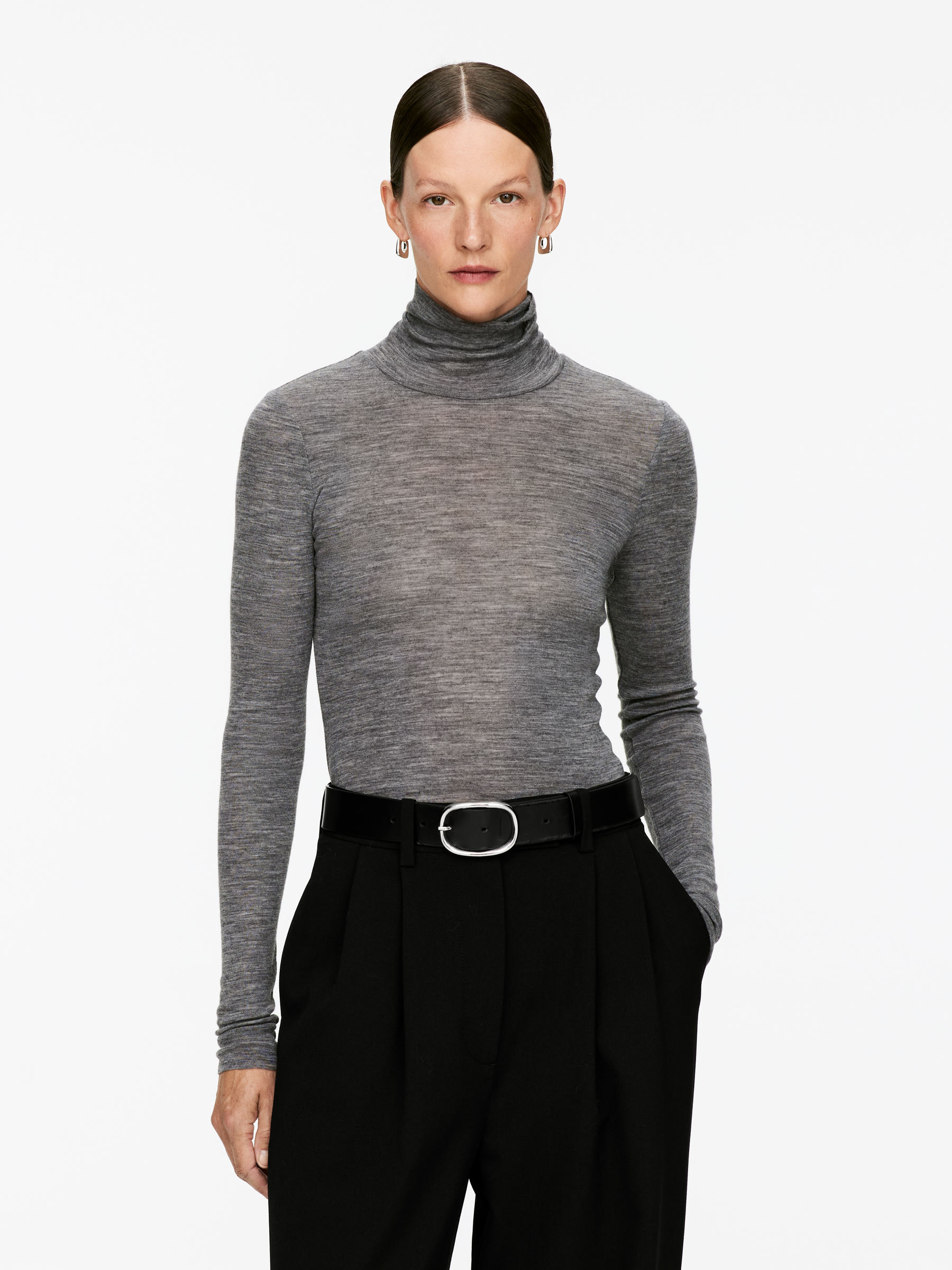 Roll-Neck Wool Top-#8D8E91-16661