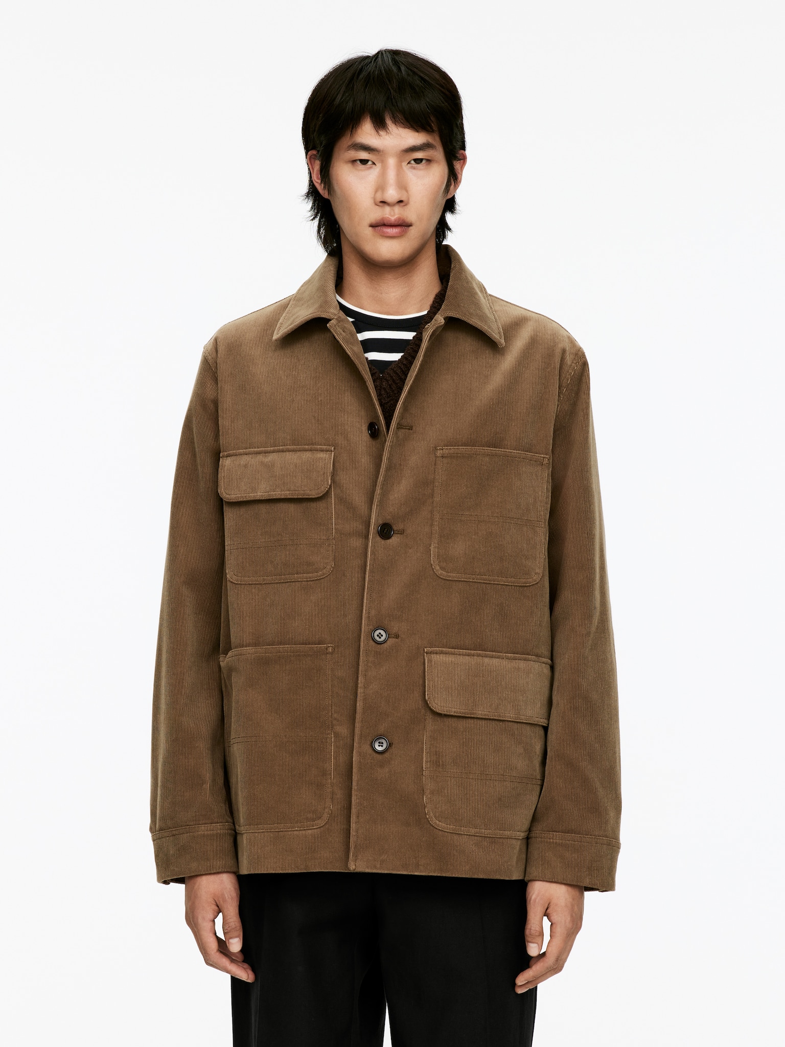 Veste utilitaire en velours côtelé - Beige foncé/Bleu foncé - 4