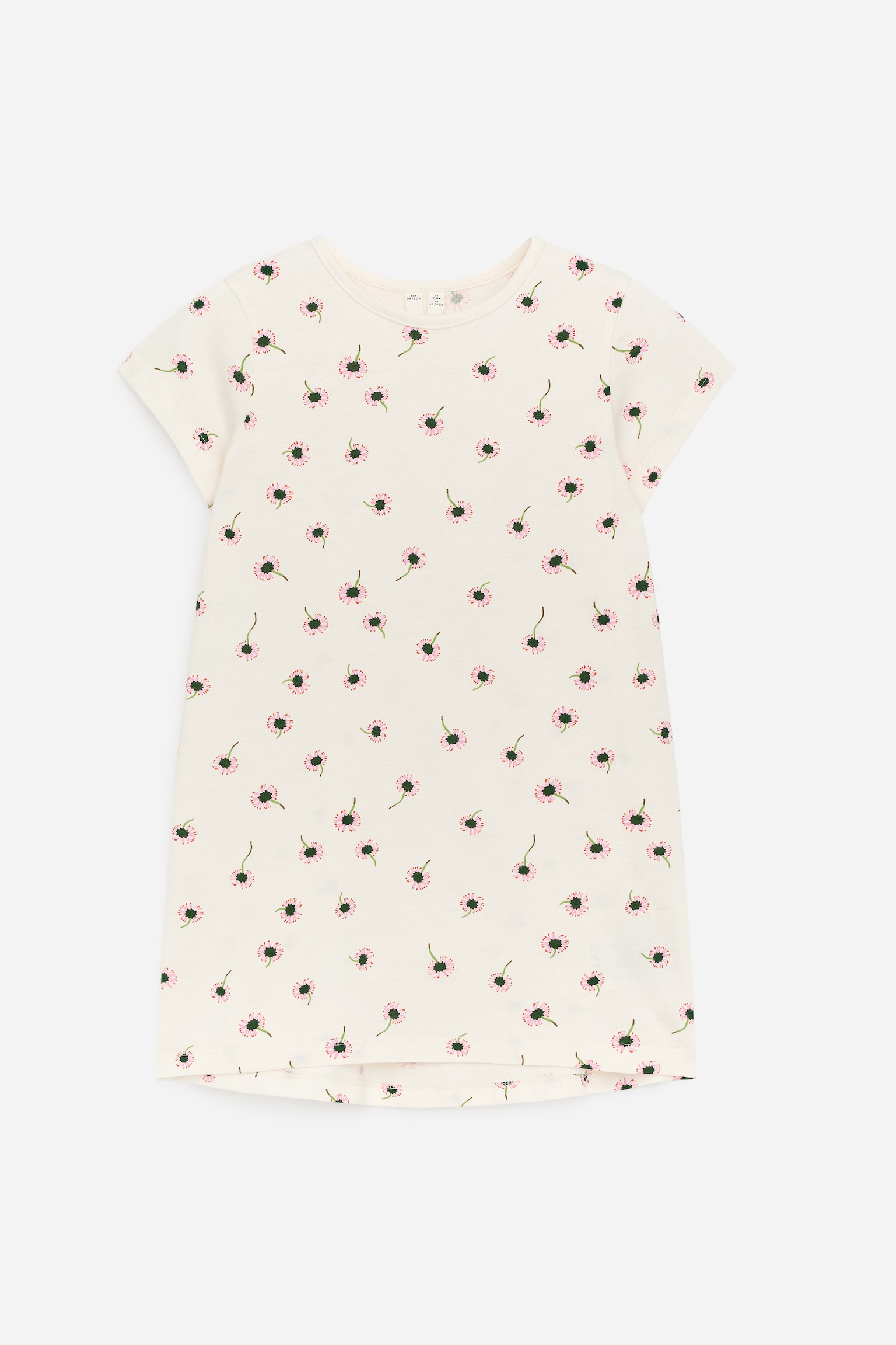 Chemise de nuit en coton - Blanc cassé/Fleurs/Rose/Cœurs rouges - 1
