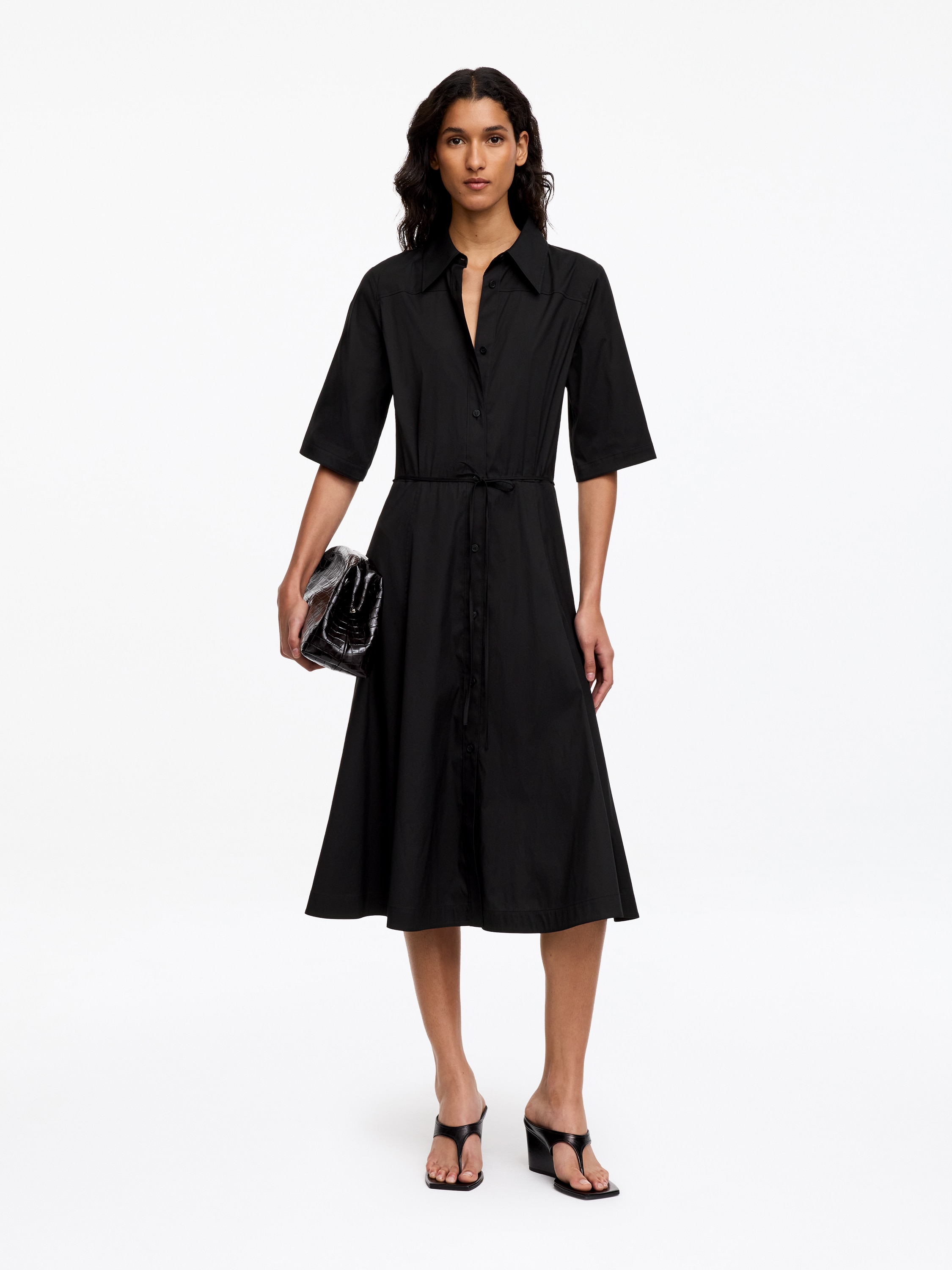 Cotton Shirt Dress - Black