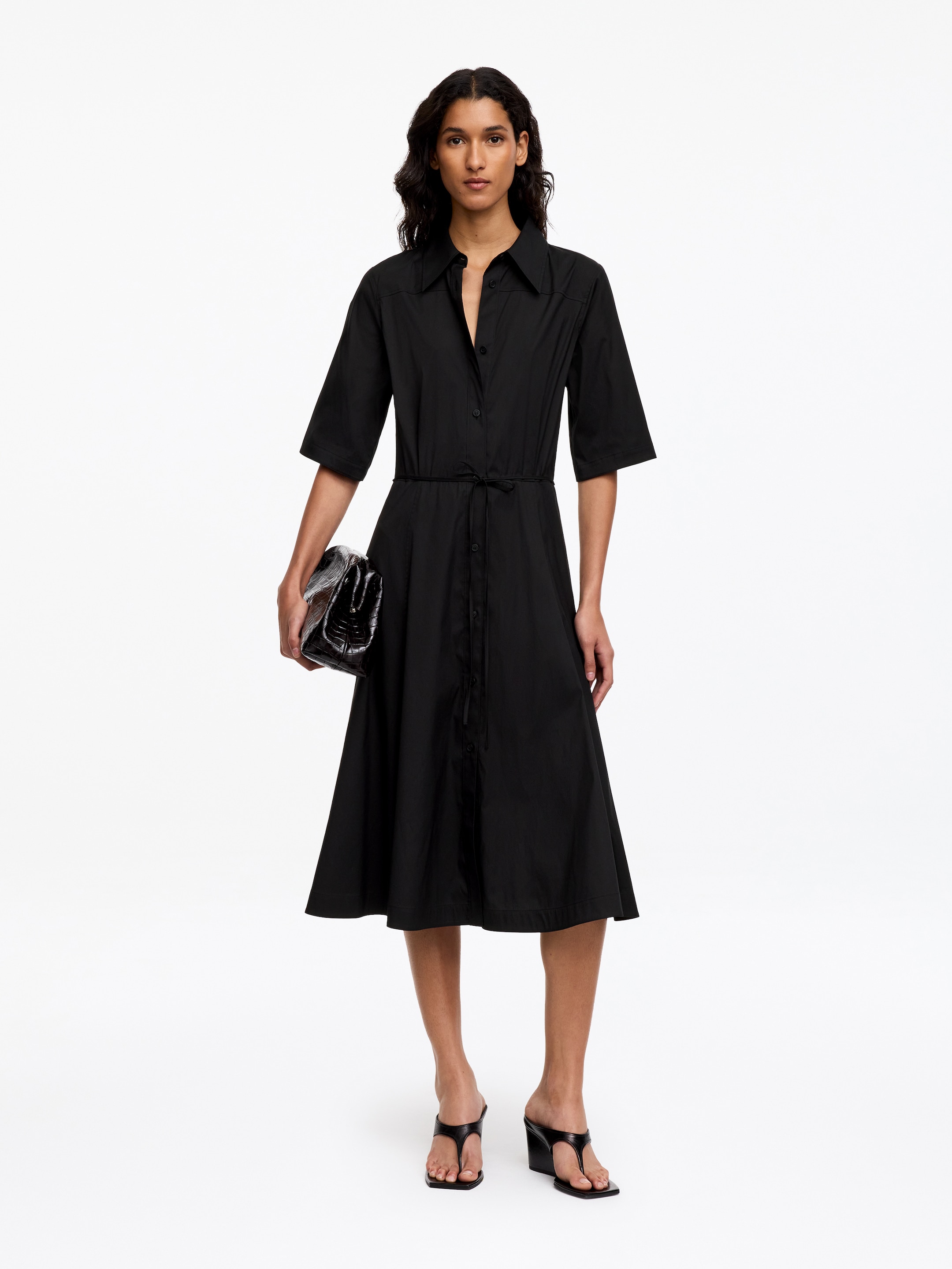 Cotton Shirt Dress-Black-20189