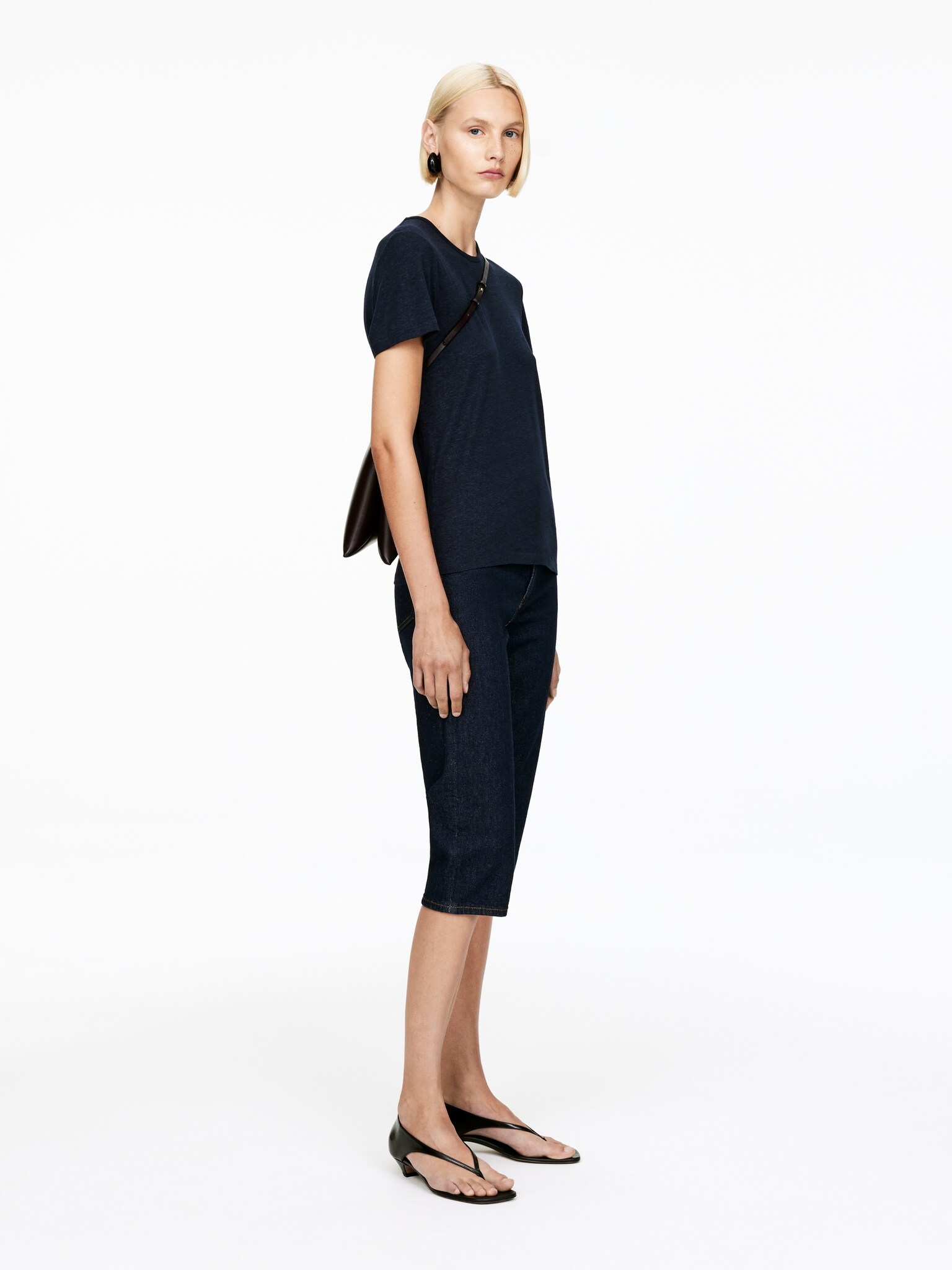 Linen-Blend T-Shirt - Dark Blue/White - 3
