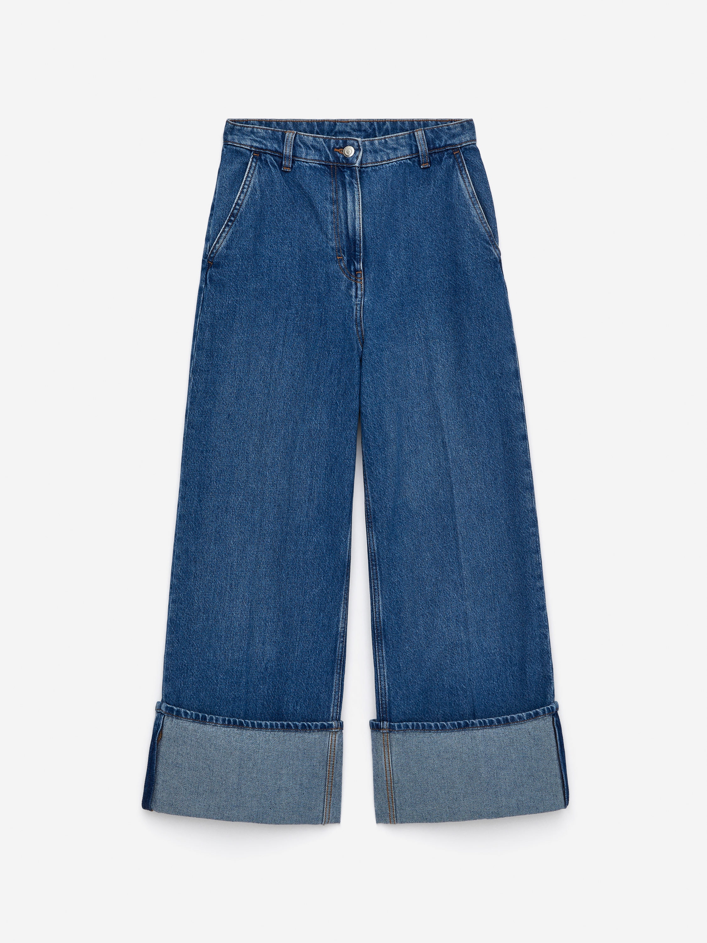 Wide Turn-Up Jeans - Blue - Relaxed fit - Women - StillMedia/DescriptiveStillLife - 1