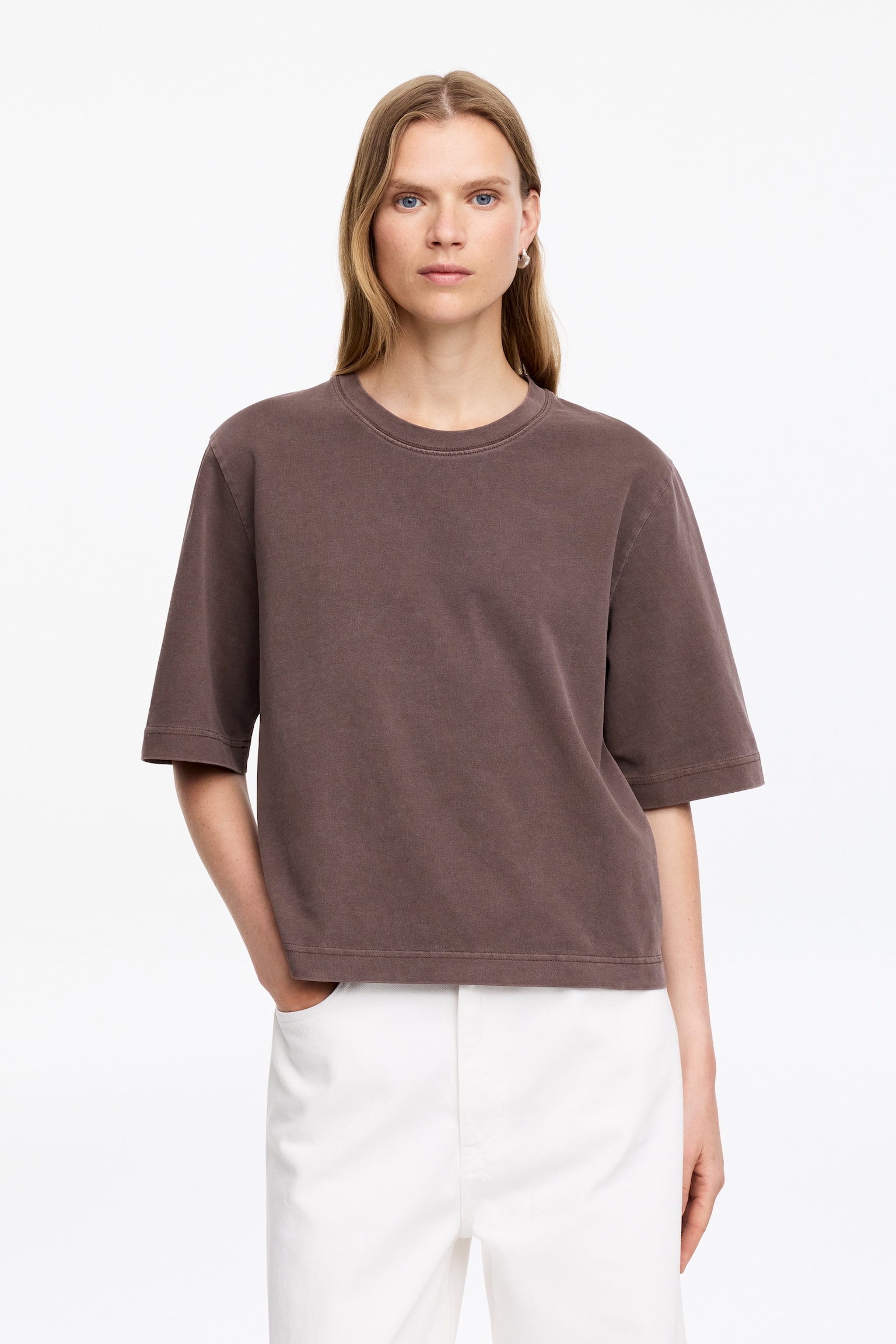 Signature boxy T-shirt - Bruin/Roze/gestreept/Lichtblauw/Wit/Roze/Zwart/Wit/bruin/Rood/gebroken wit/Roze met wassing - 1
