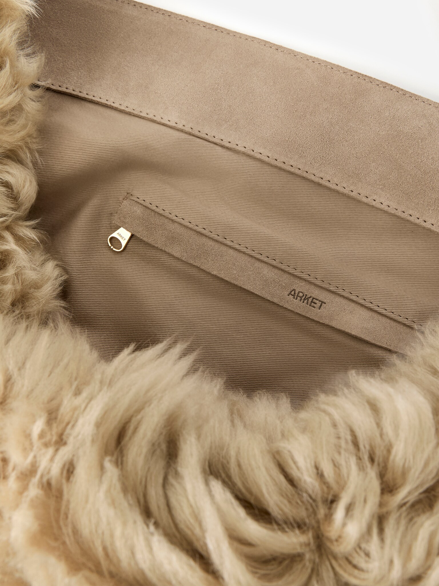 Sac cabas en daim et peau lainée - Beige - 6