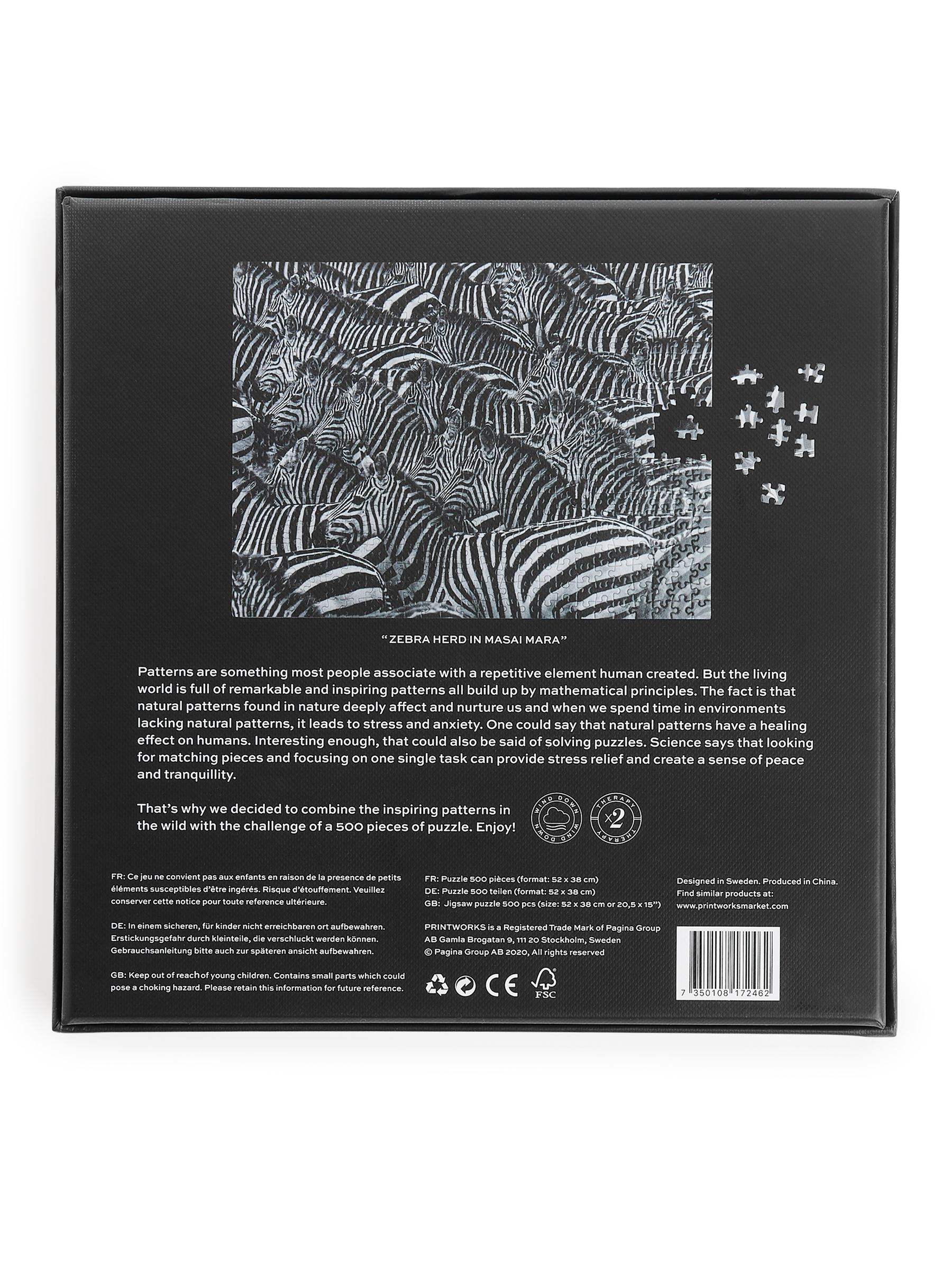Tierwelt-Puzzle mit Zebras von Printworks, 500  Te - Schwarz - Haushaltswaren - StillMedia/DescriptiveStillLife - 1