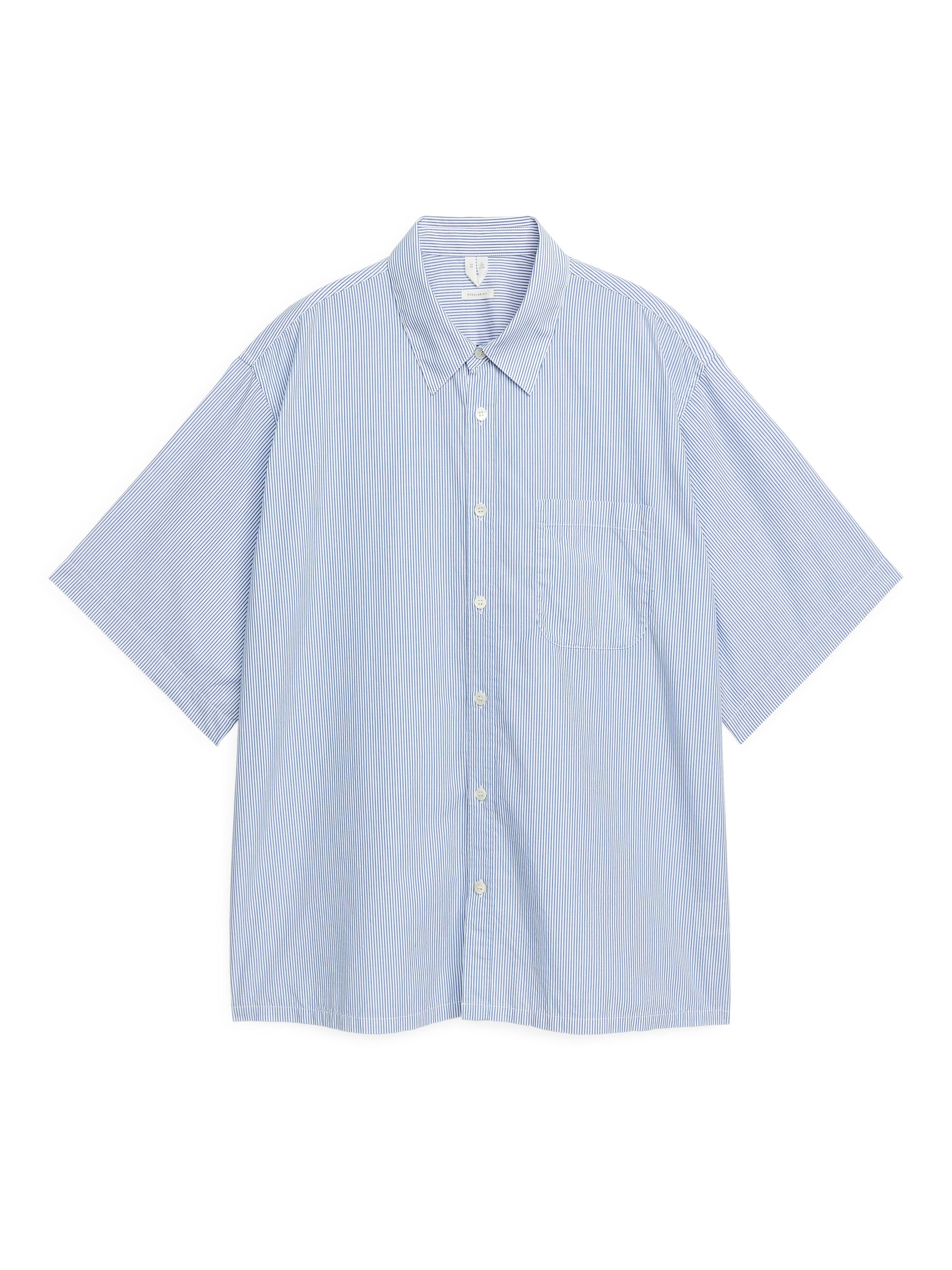 ShortSleeved Cotton Shirt - Blue/Striped - Corte relajado - Men - StillMedia/DescriptiveStillLife - 1