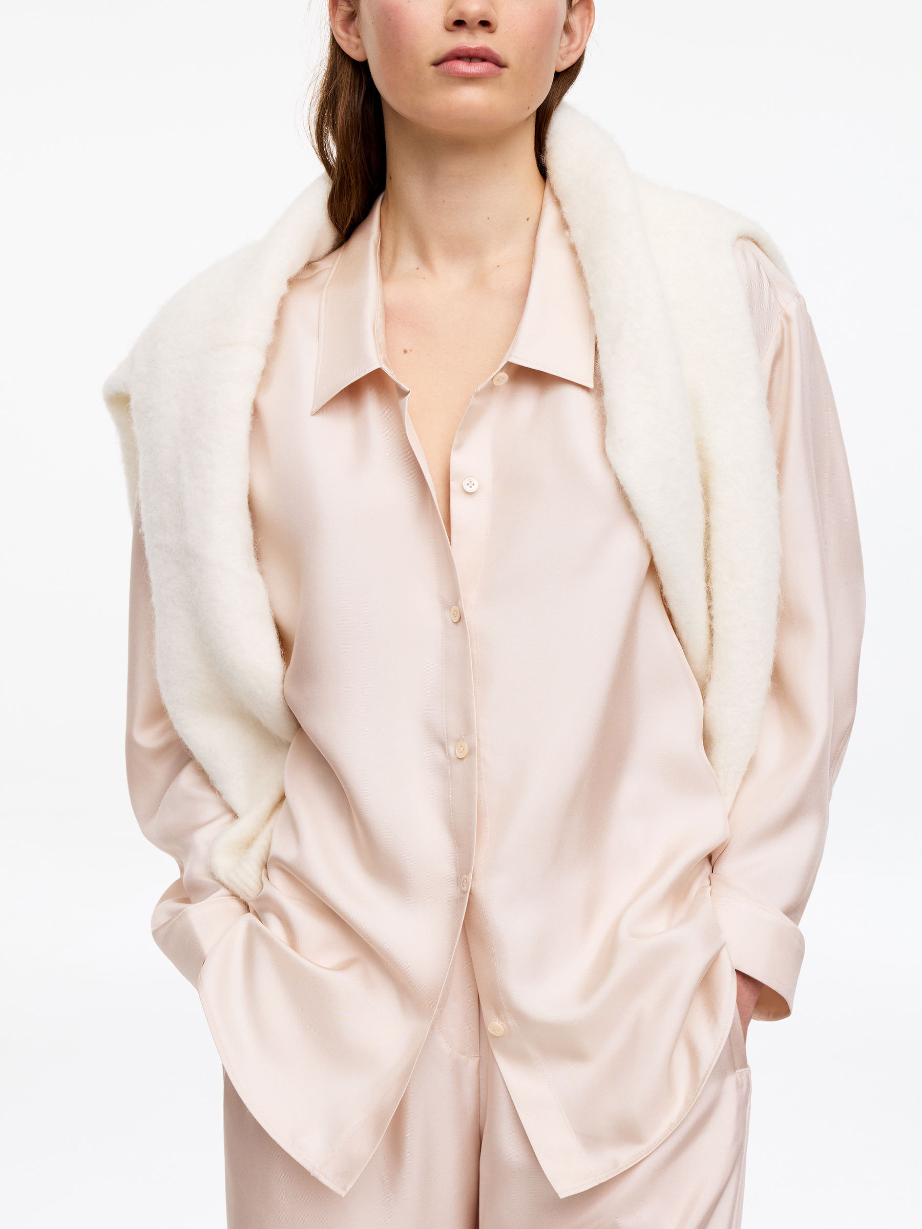 Koszula z jedwabnego diagonalu - Jasnoróżowy - Fason normalny - Women - StillMedia/Lookbook - 6