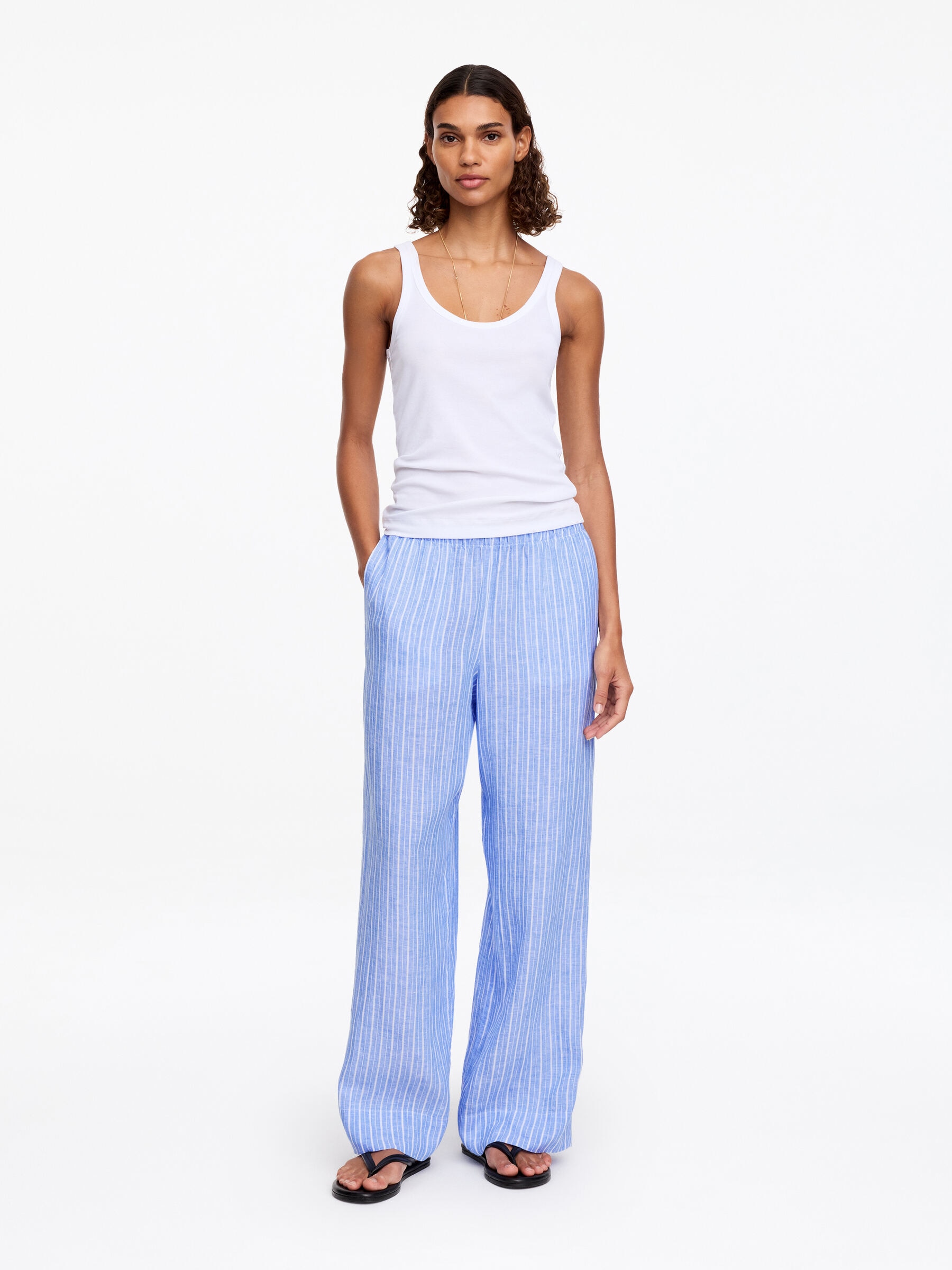 Linen Trousers-#657CBE-15864