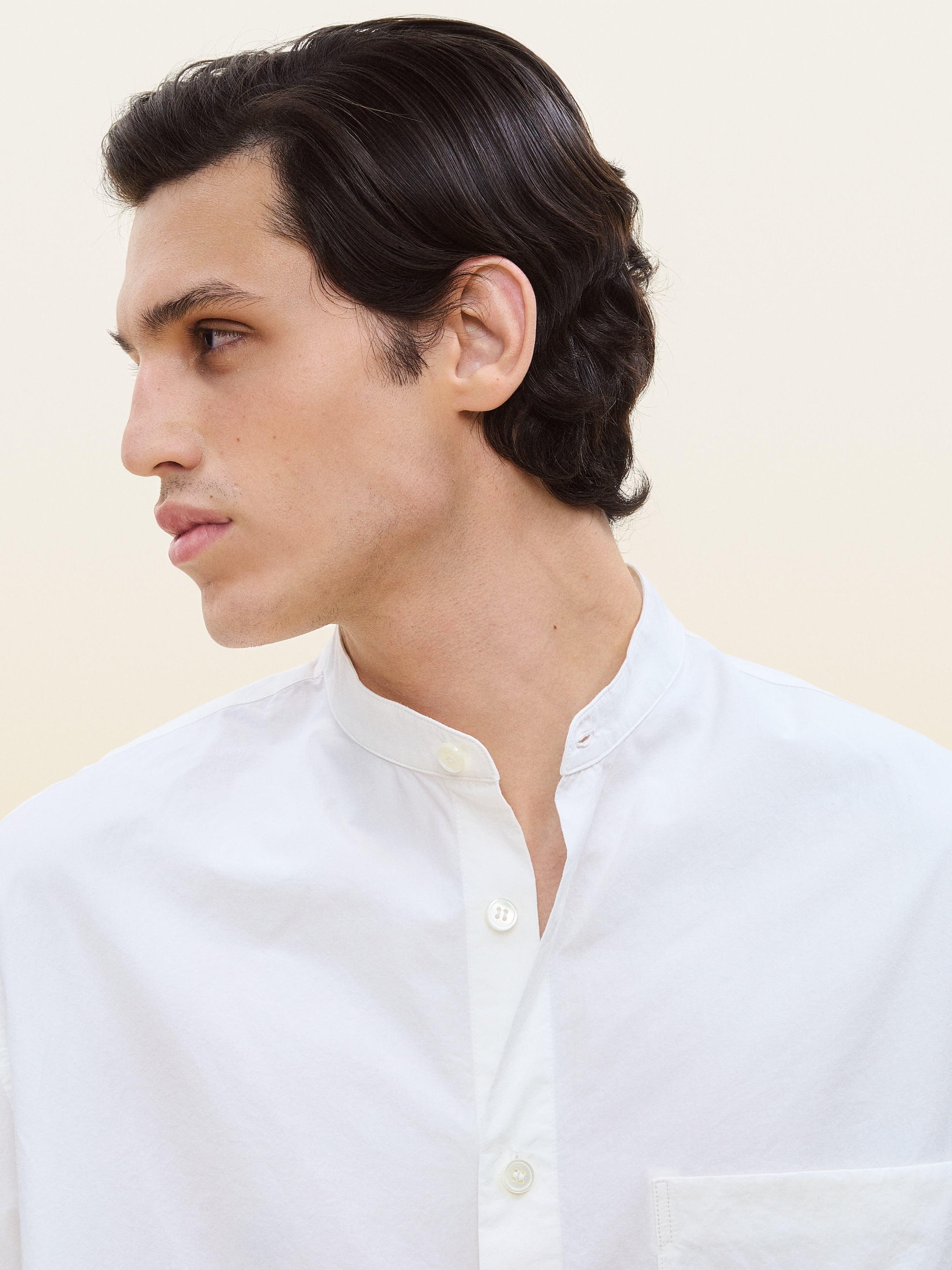 Chemise en popeline à col mao - Blanc cassé - Relaxed fit - Homme - StillMedia/Environmental - 1