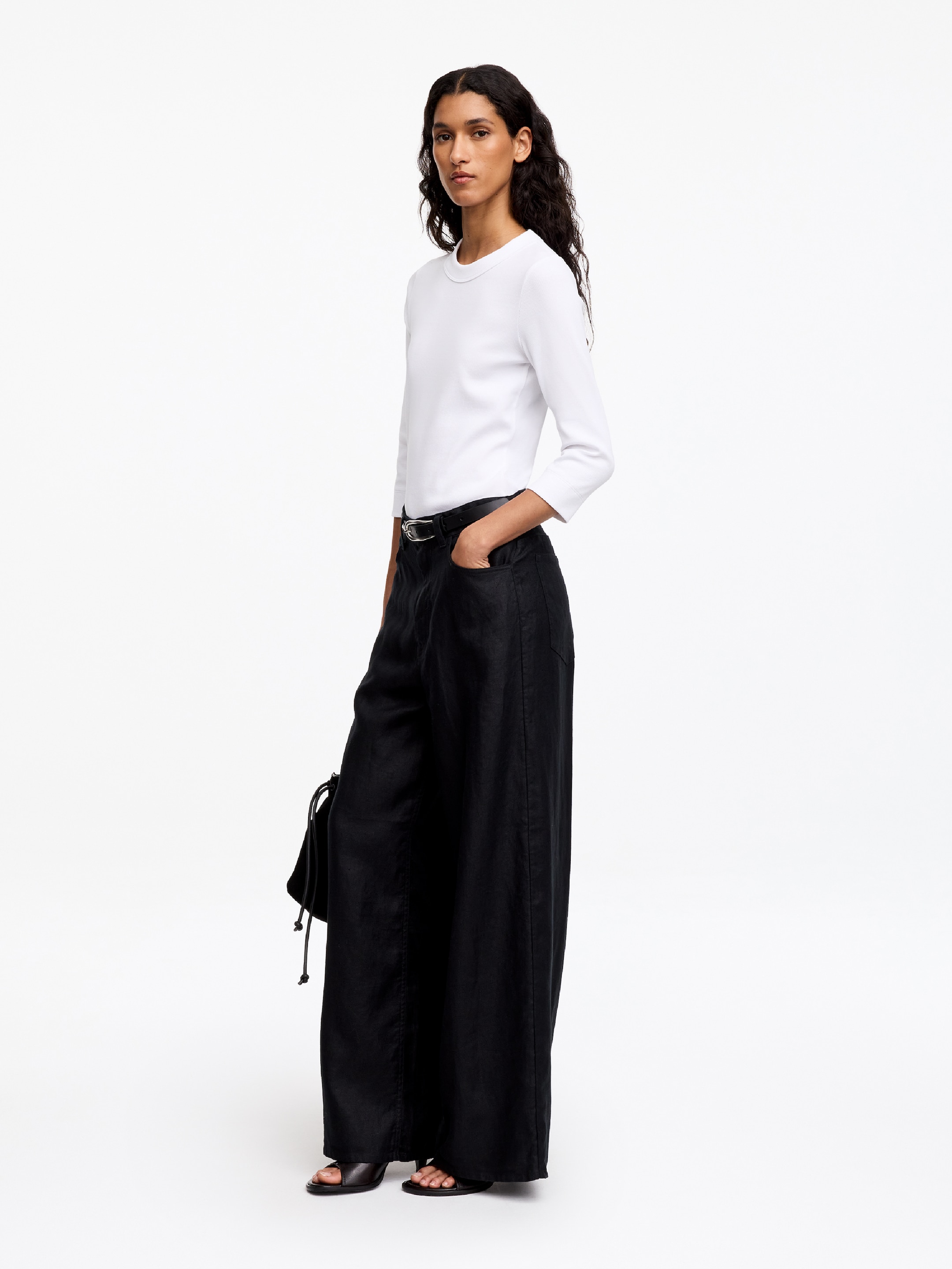 Slim Crop-Sleeve Rib T-shirt - White - Slim fit - Women - StillMedia/Lookbook - 12