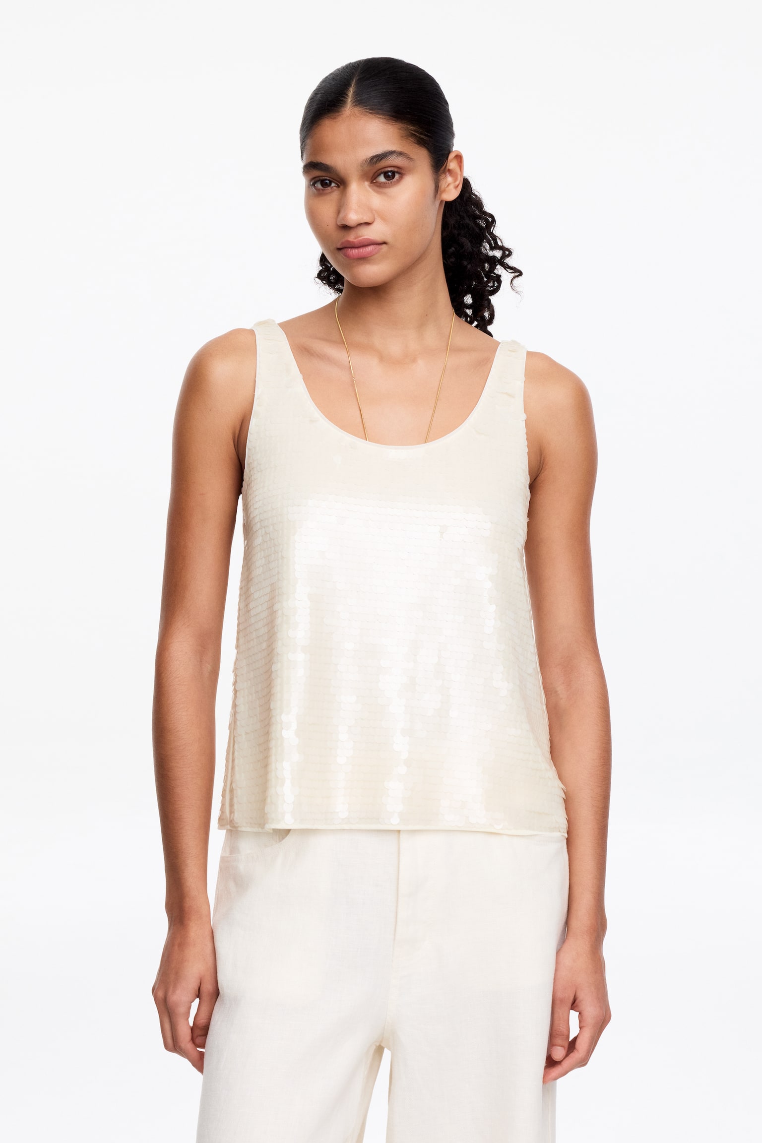 Tanktop mit Pailletten-Beige - 1