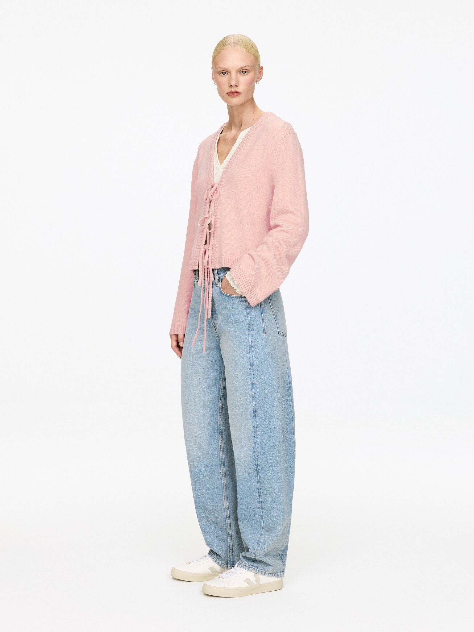 Wool Tie-Front Cardigan - Light Taupe - 5