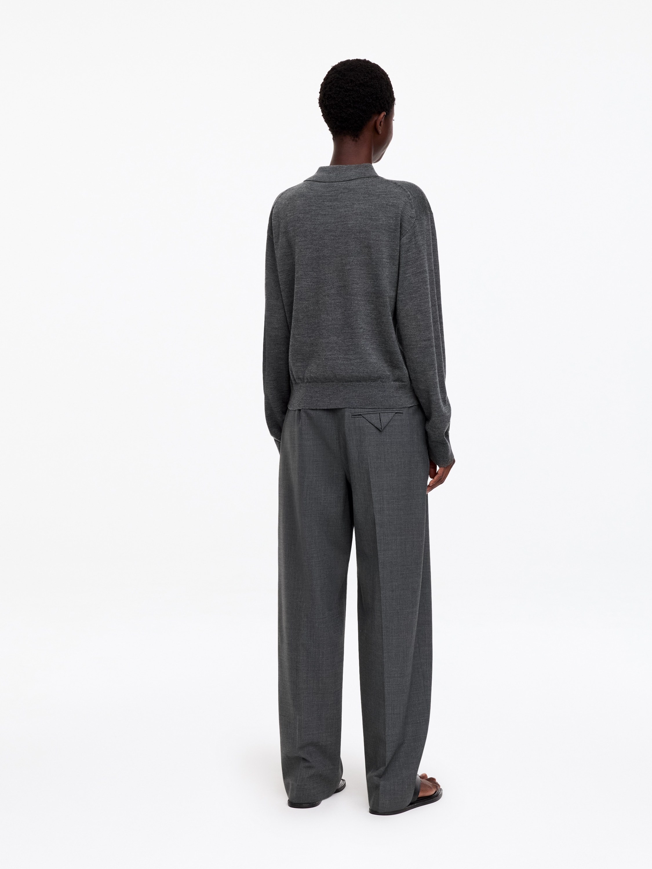 Merino polo tričko - Šedá/Slonová Kost