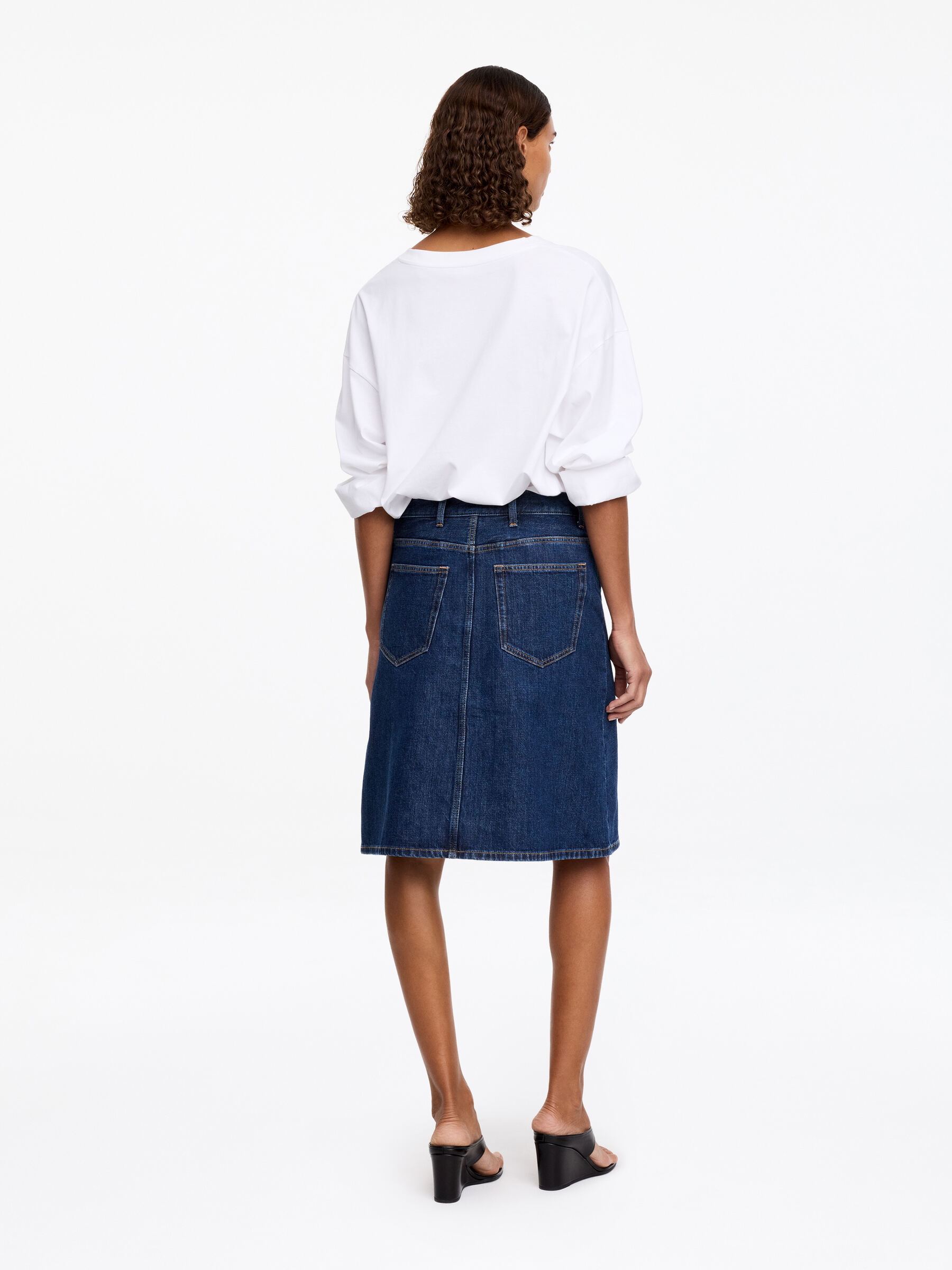Jupe trapèze mi-longue en jean - Bleu moyen - Regular fit - Femme - StillMedia/Lookbook - 4
